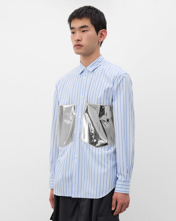 CDG Shirt - Men's Metallic Pocket Stripe Shirt - (Stripe/Silver)