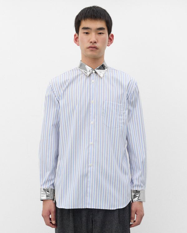 CDG Shirt - Men's Metallic Collar Stripe Shirt - (Stripe/Silver)