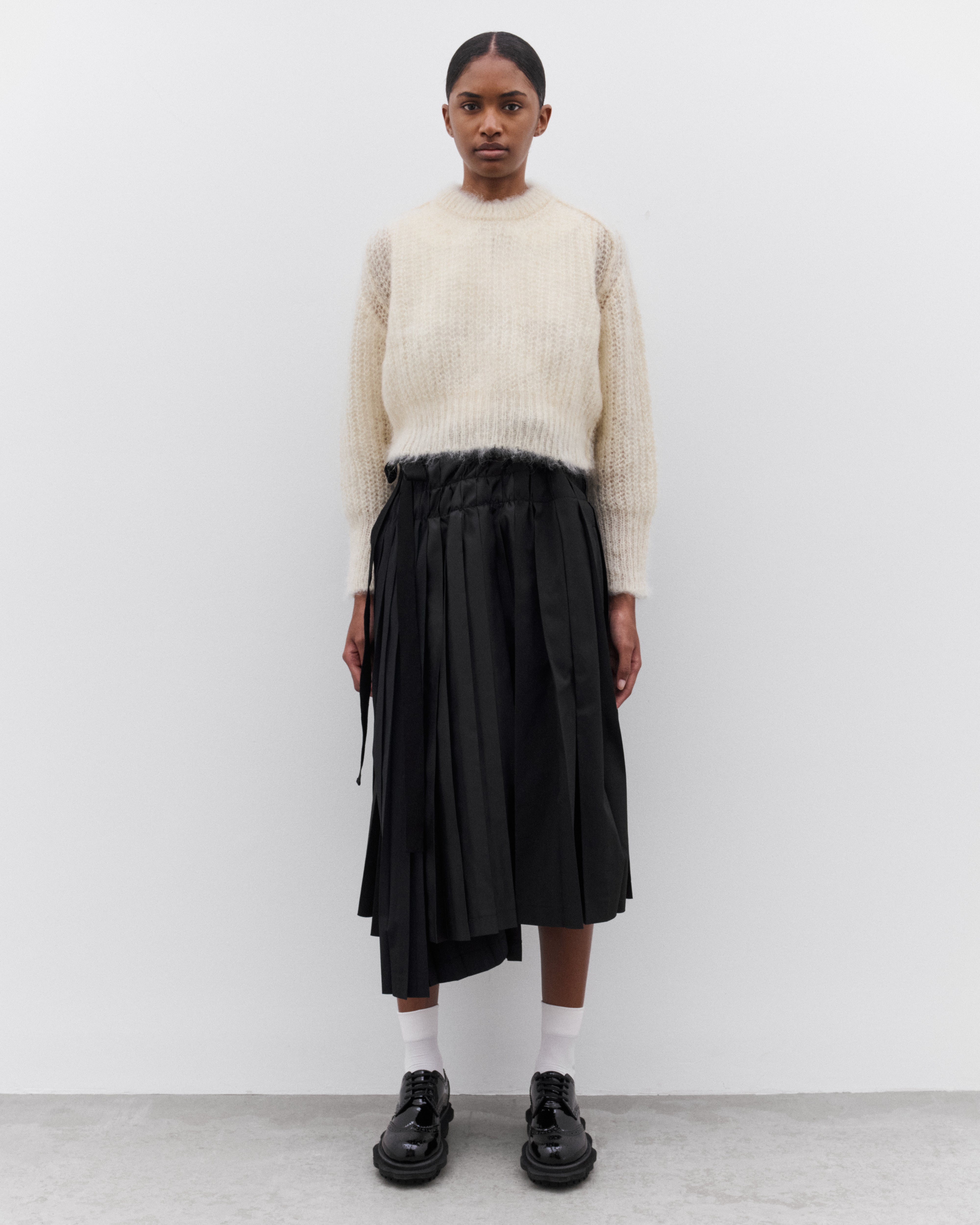 Tao: Women's Pleated Asymmetric Skirt (Black) | Dover Street