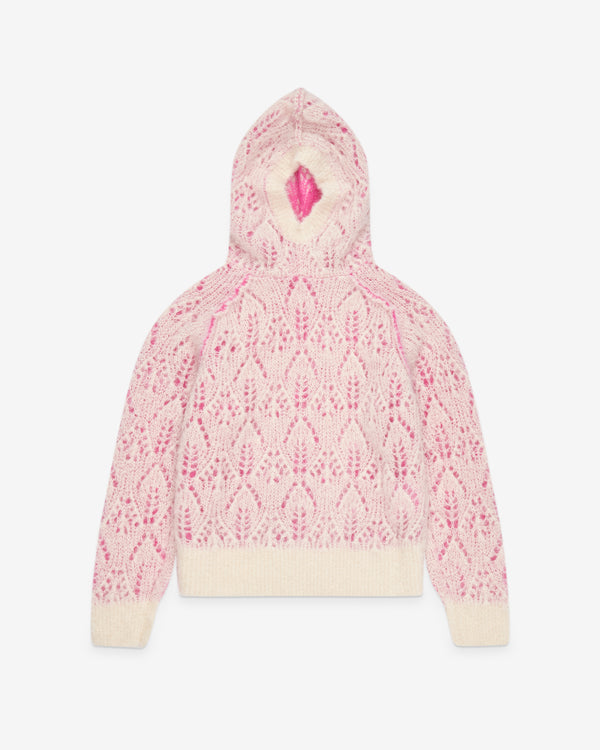 Tao - Women's Jacquard Pointelle Hoodie - (Off White/Pink)