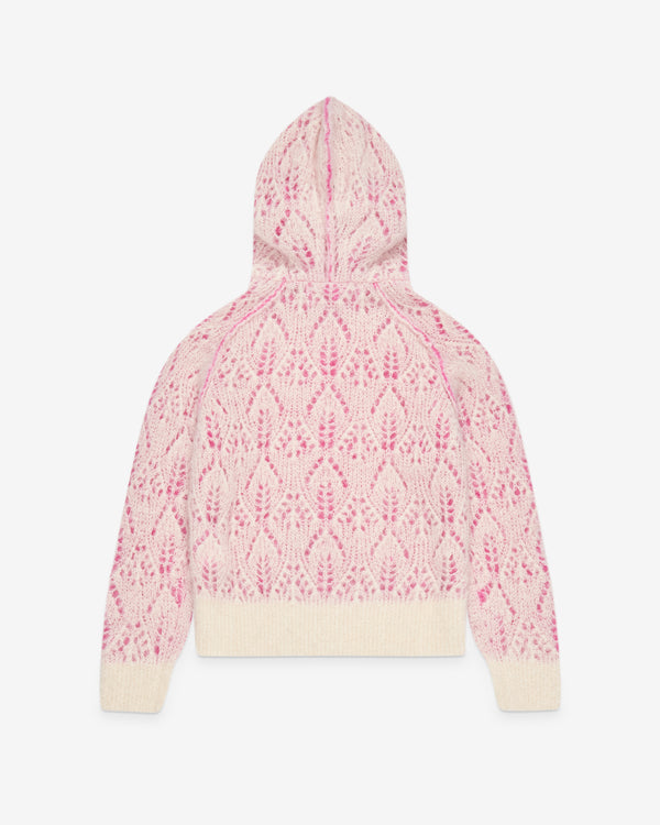 Tao - Women's Jacquard Pointelle Hoodie - (Off White/Pink)