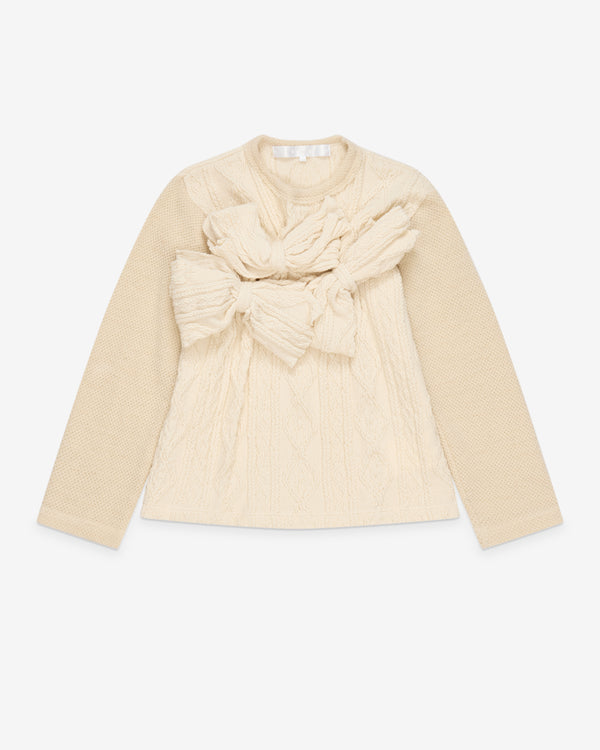 Tao - Women's Bow Cable Knit Sweater - (Ecru)