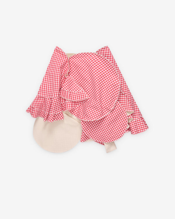 Tao - Women's Asymmetric Gingham Skirt - (Red/White)
