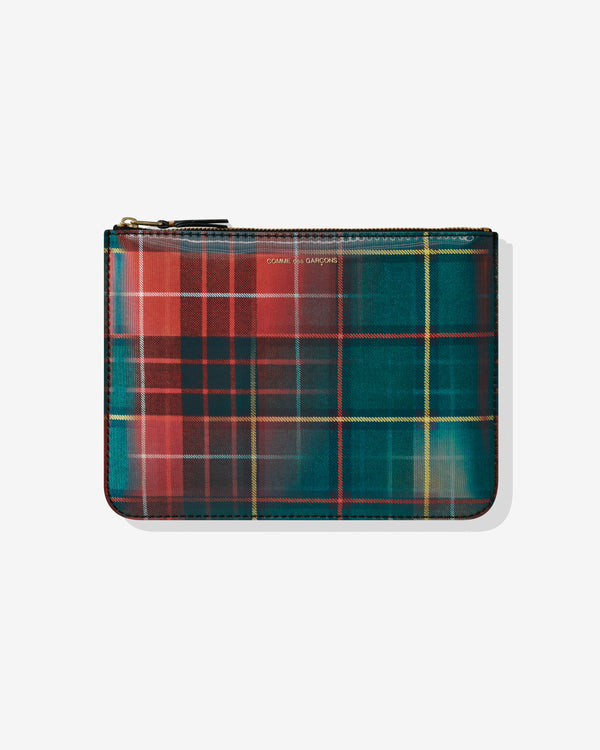 CDG Wallet - Lenticular Tartan Zip Pouch - (Red/Green)