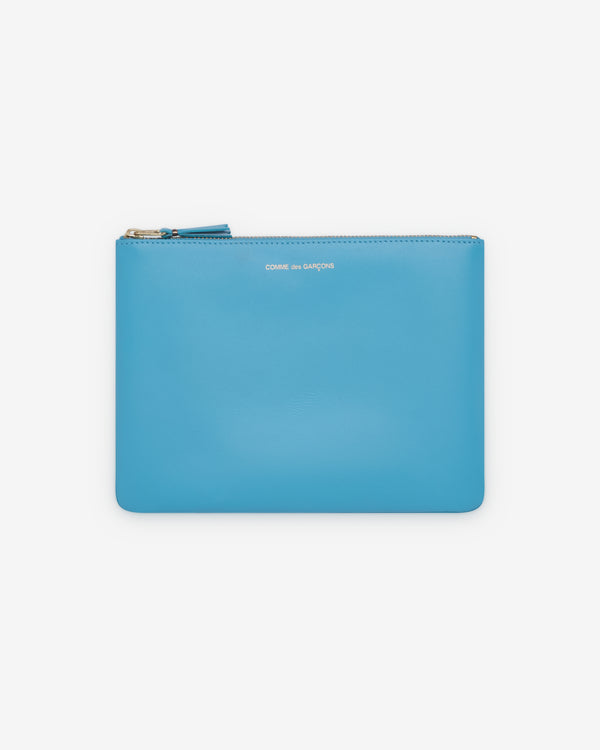 CDG Wallet - Colour Leather Line Zip Pouch - (Blue)
