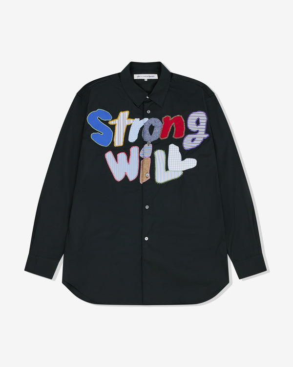 CDG Shirt - Men's Embroidered Strong Will  Shirt - (Black)