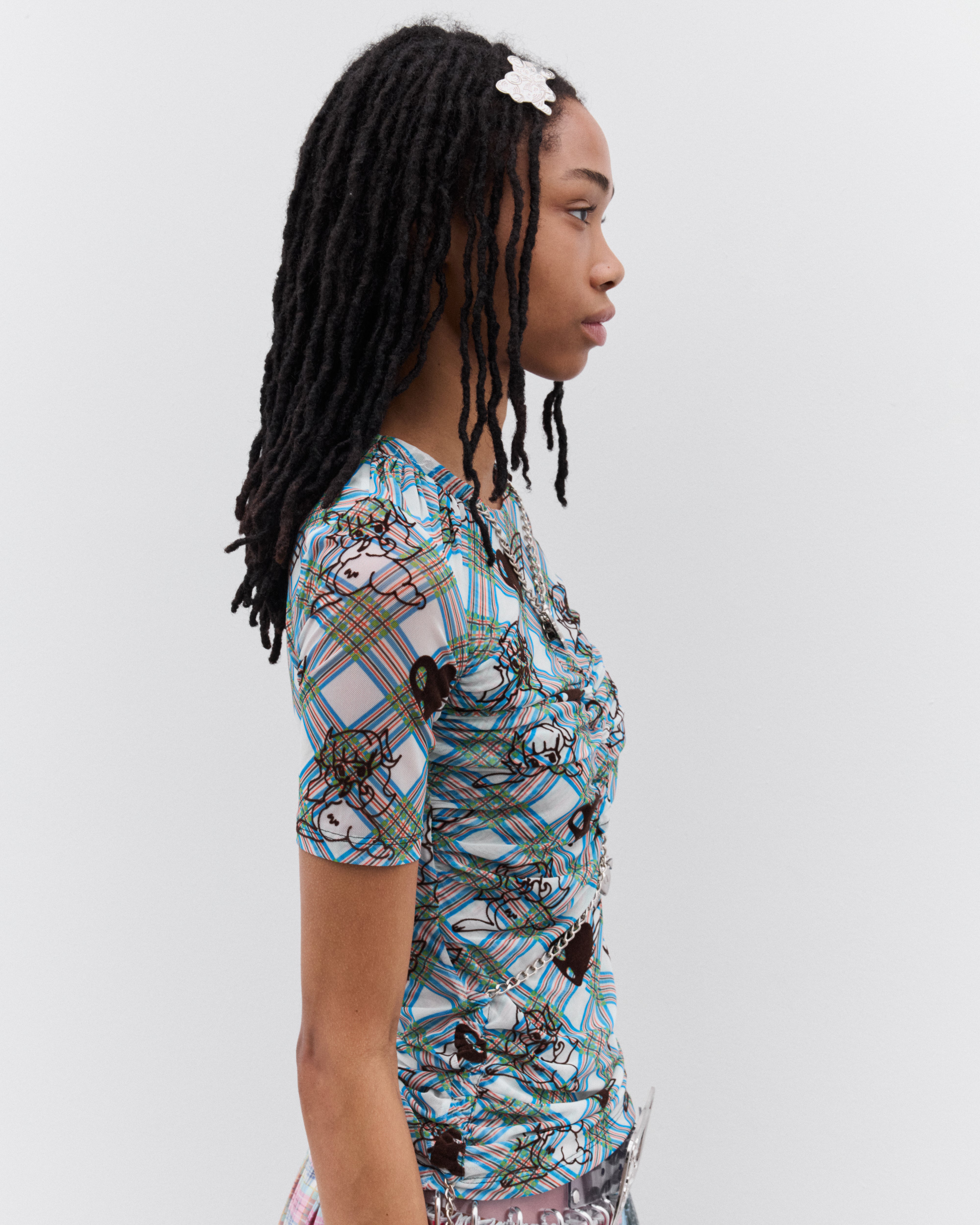 Chopova Lowena: Women's Sonicscape Mesh Top (Blue) | DSML E-SHOP