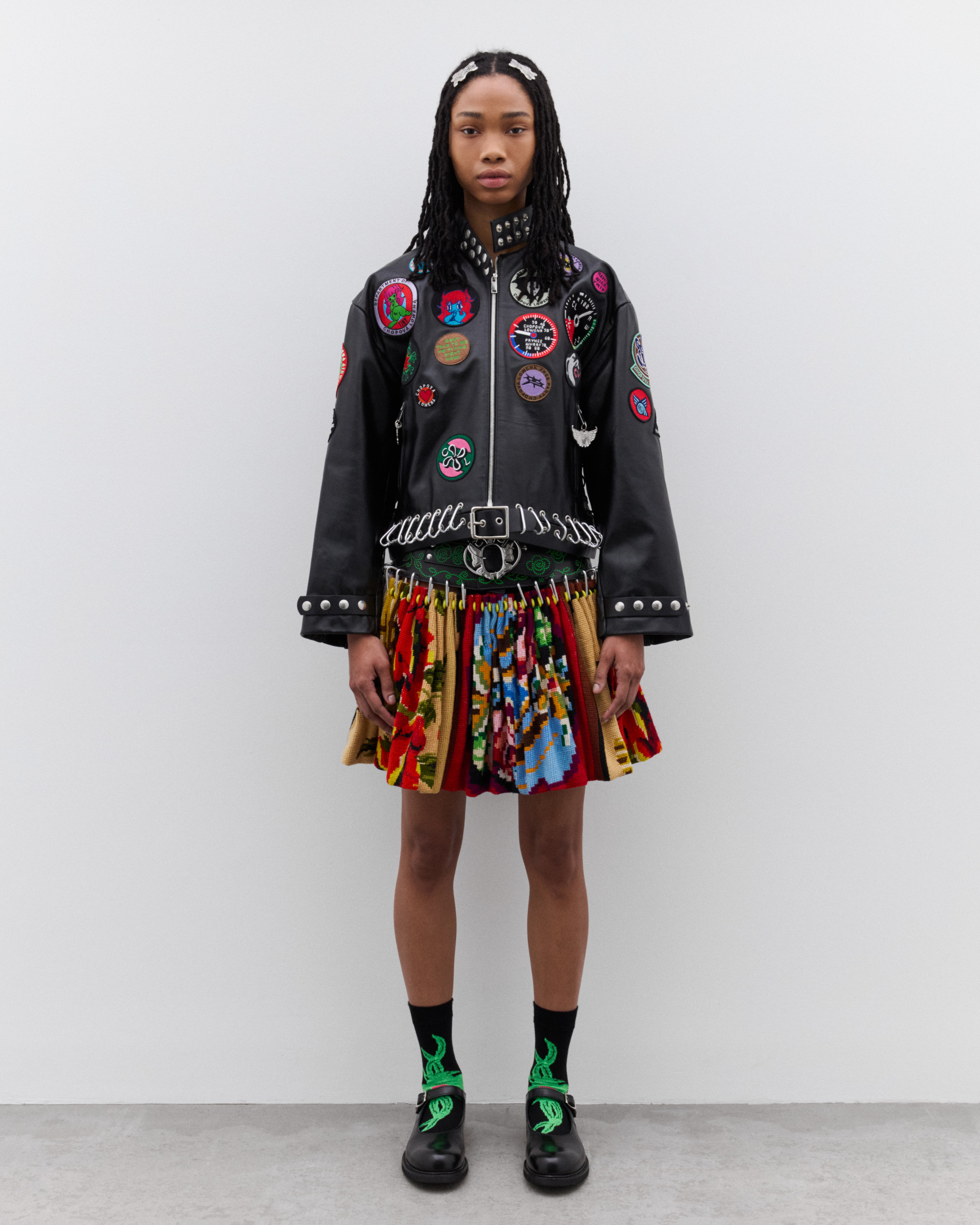 Chopova Lowena: Women's Patch Leather Jacket (Black) | Dover