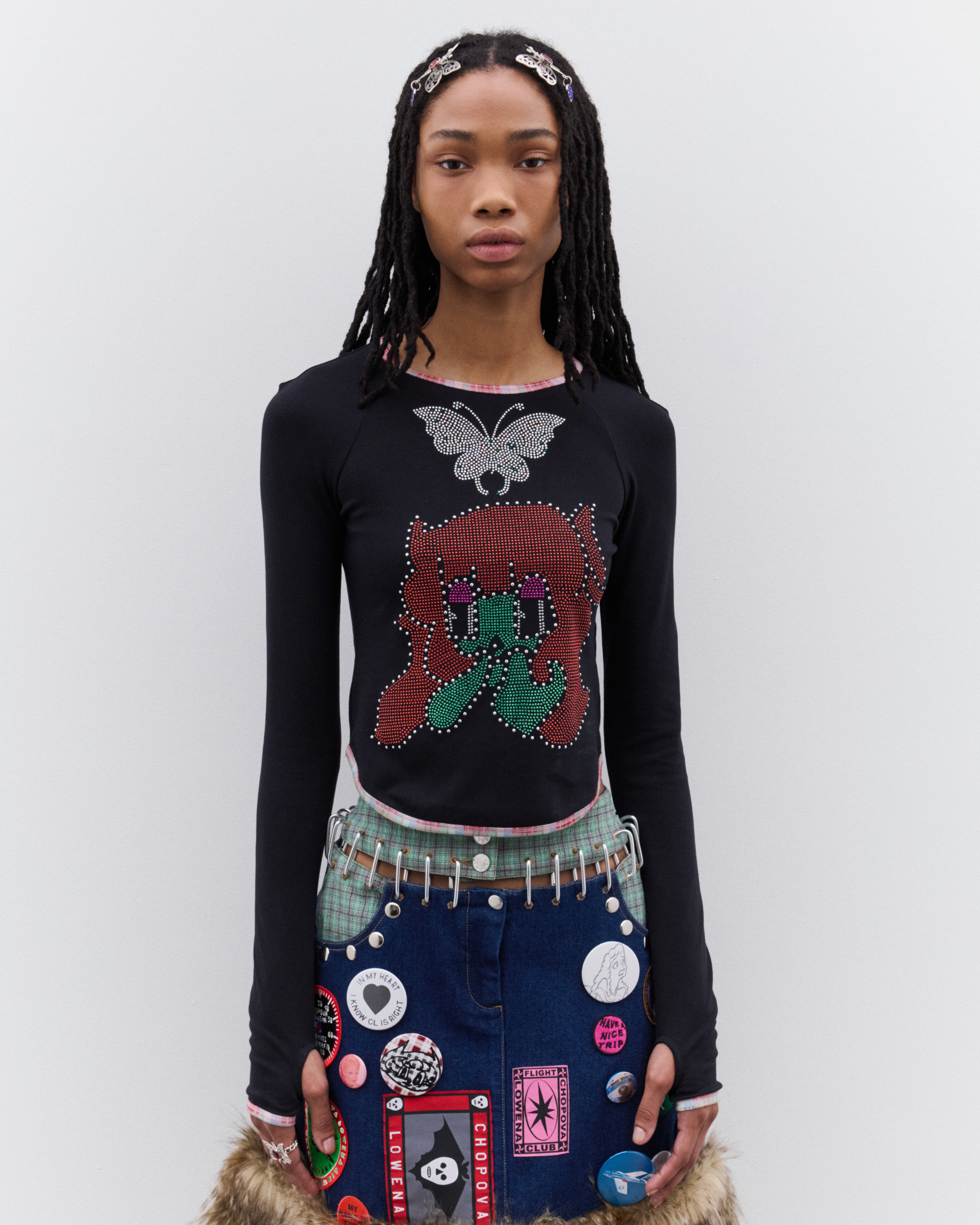 Chopova Lowena: Women's Tiny Crystal Jersey Top (Black) | DSML E-SHOP