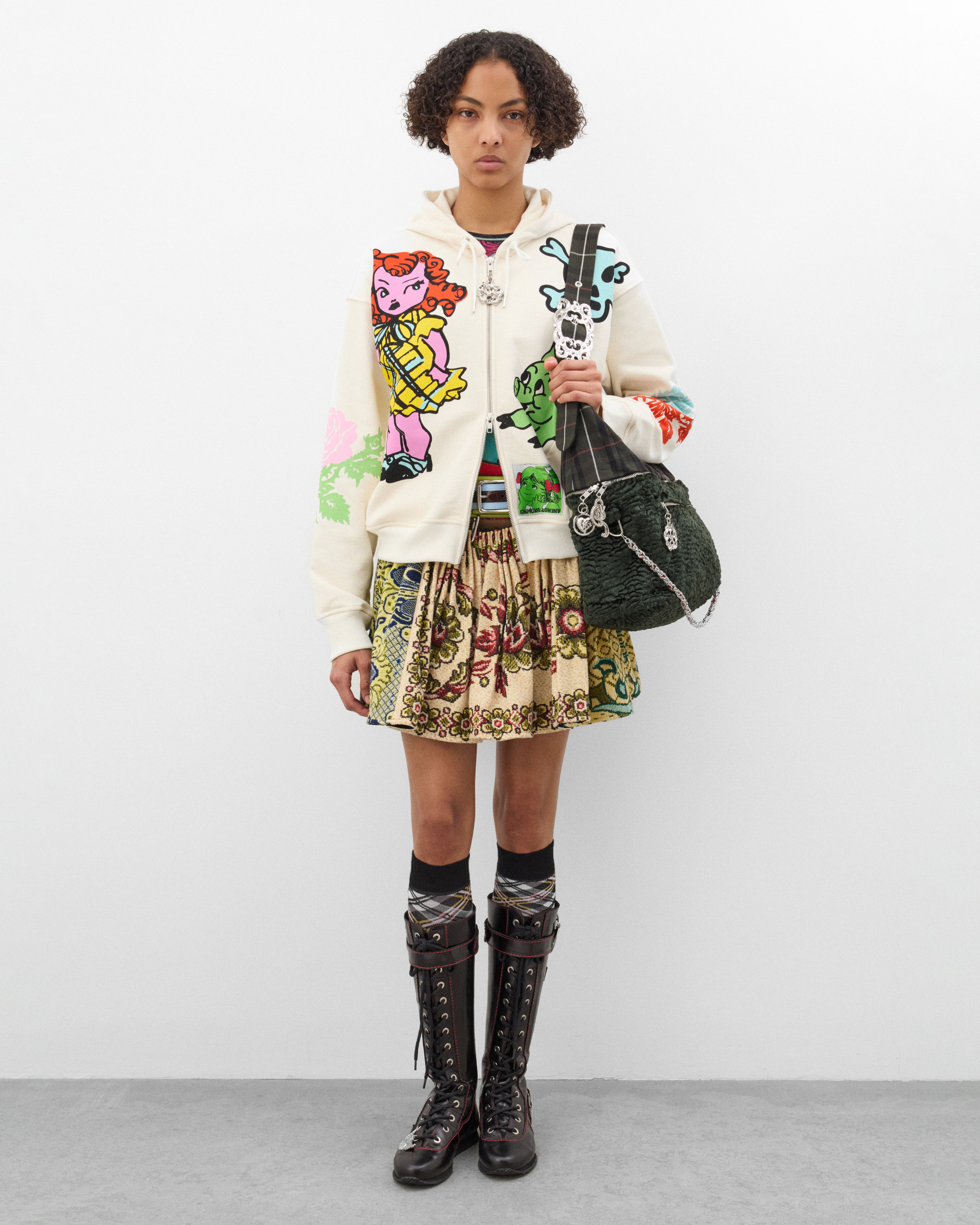Chopova Lowena: Women's Cry Baby Zip Up Hoodie (Cream/Multi