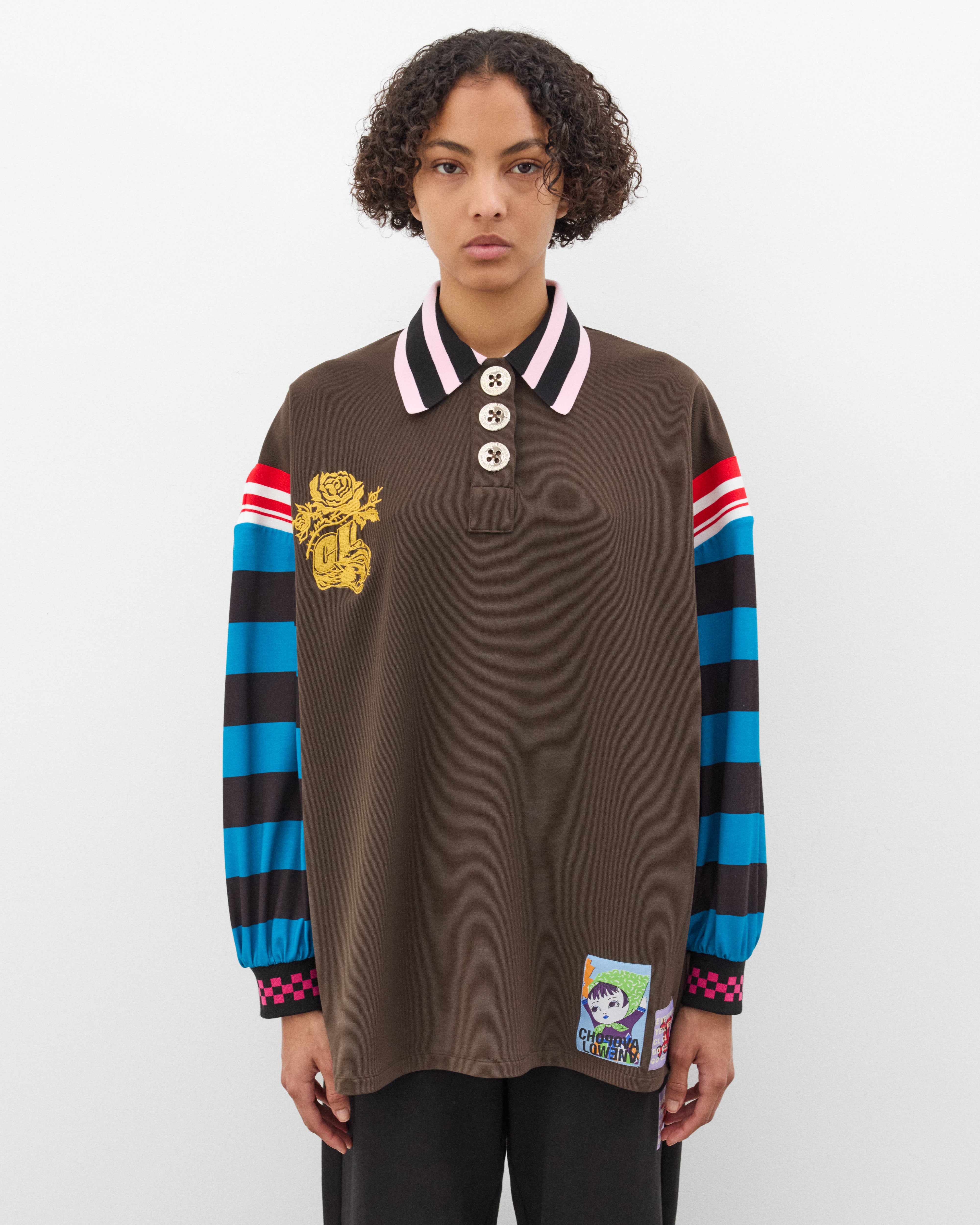 Chopova Lowena: Women's Long Sleeve Polo Top (Brown) | Dover