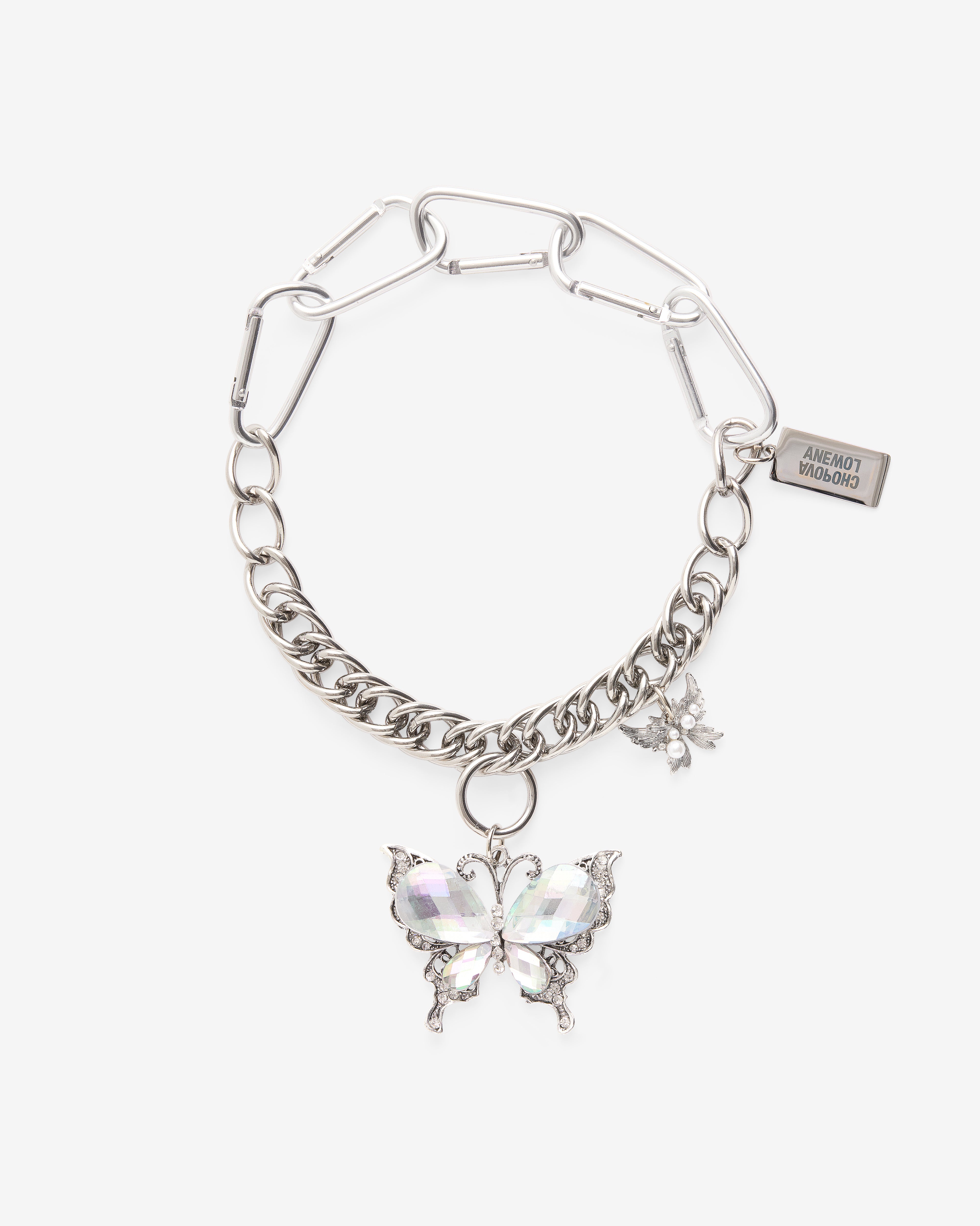 Chopova Lowena: Women's Double Butterfly Carabiner Necklace (Clear