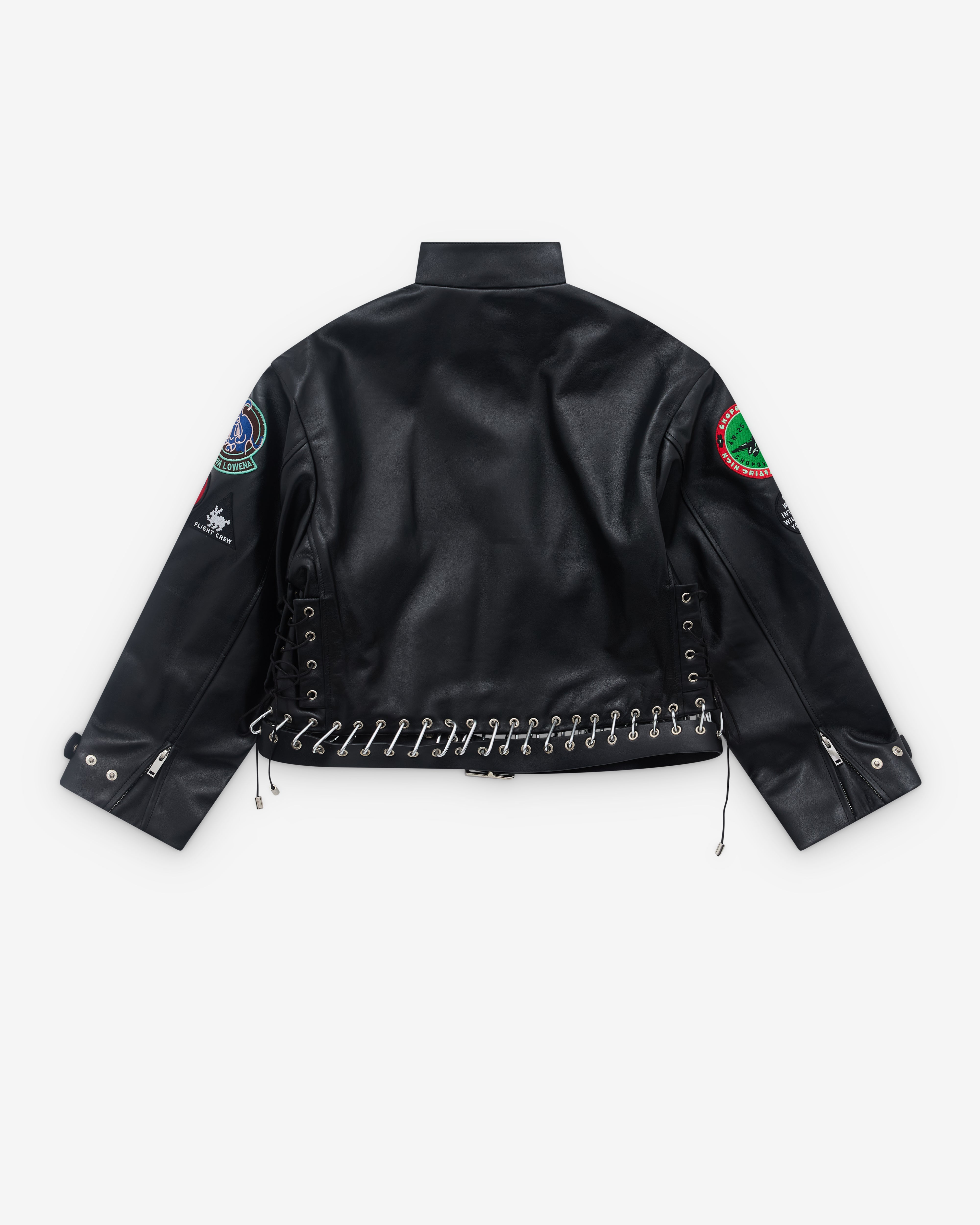 Chopova Lowena: Women's Patch Leather Jacket (Black) | DSML E-SHOP