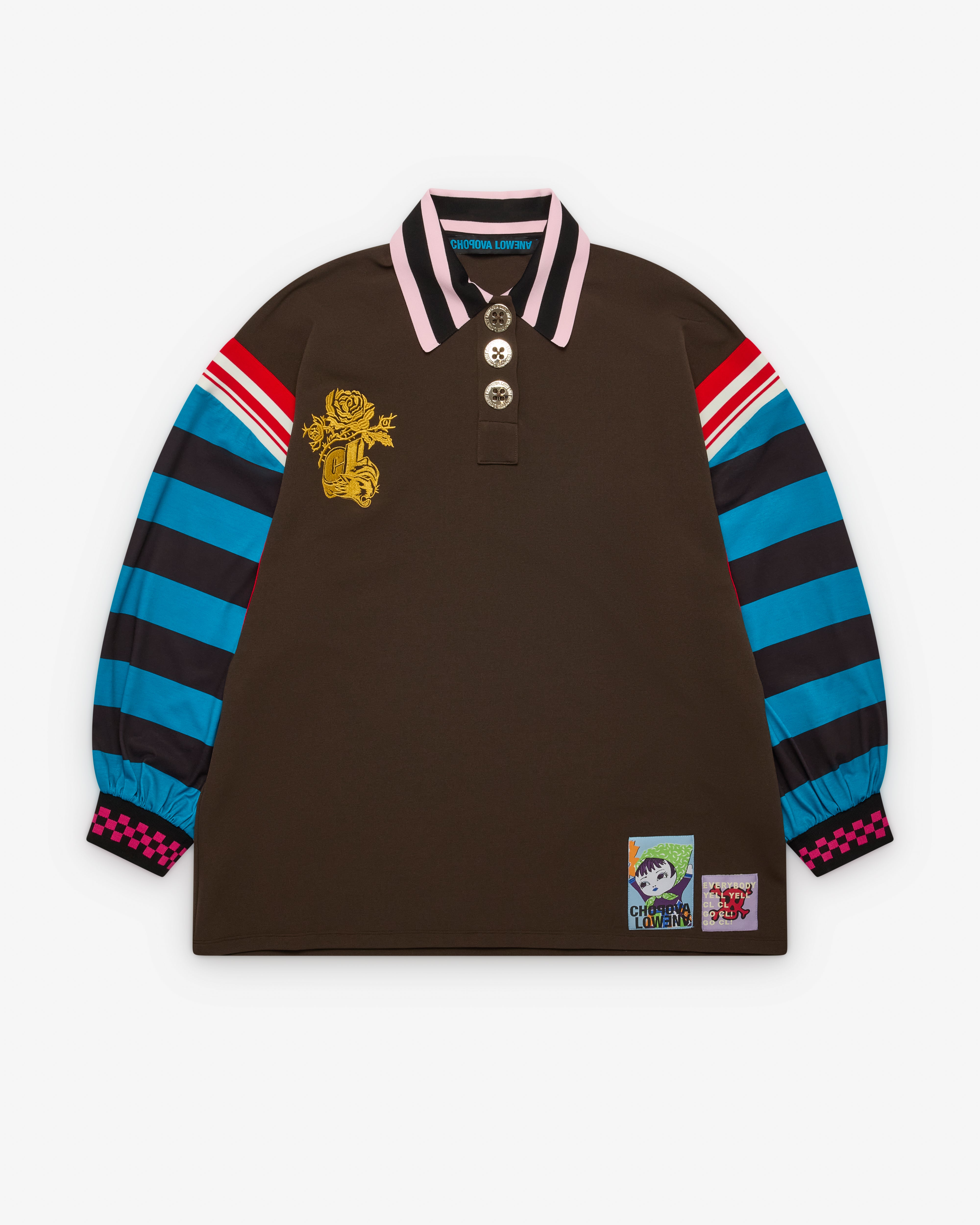 Chopova Lowena: Women's Long Sleeve Polo Top (Brown) | Dover