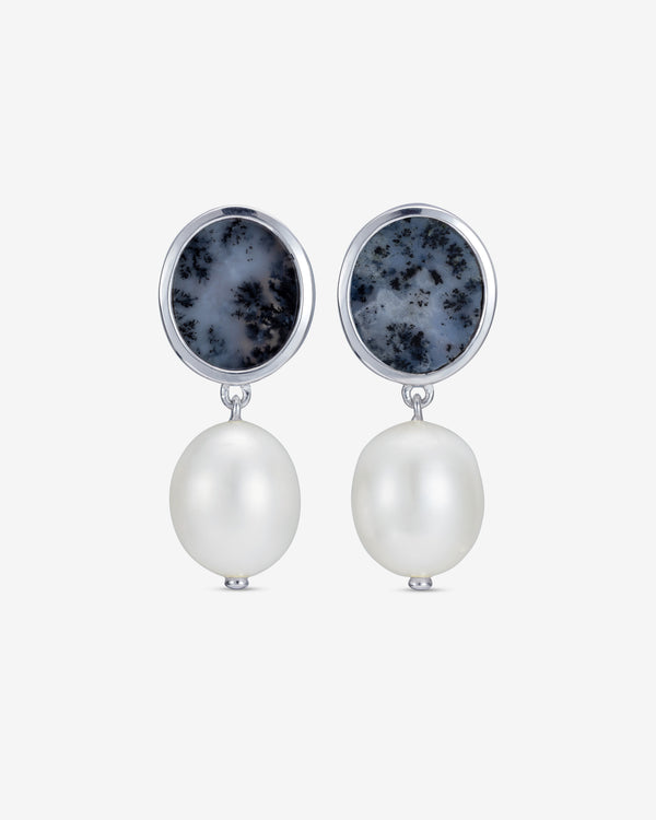 Completed Works - Pearl and Dendritic Agate Earrings - (Silver)