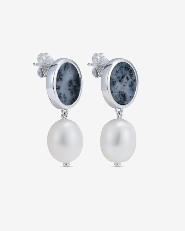 Completed Works - Pearl and Dendritic Agate Earrings - (Silver)
