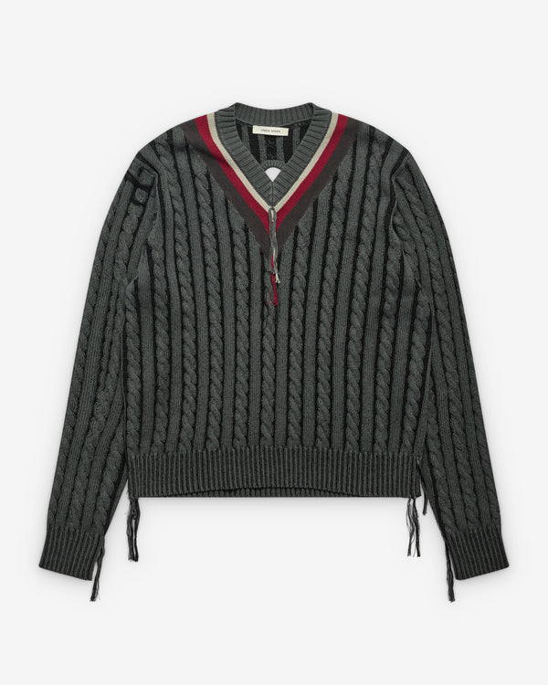 Craig Green - Men's V-Neck Cable Knit Jumper - (Grey/Red)