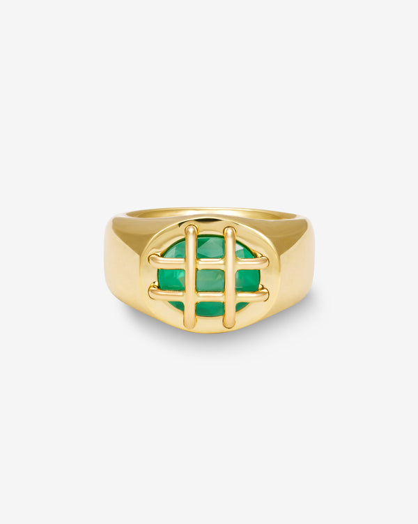 Ouie - Emerald Cage Signet Ring - (Yellow Gold)