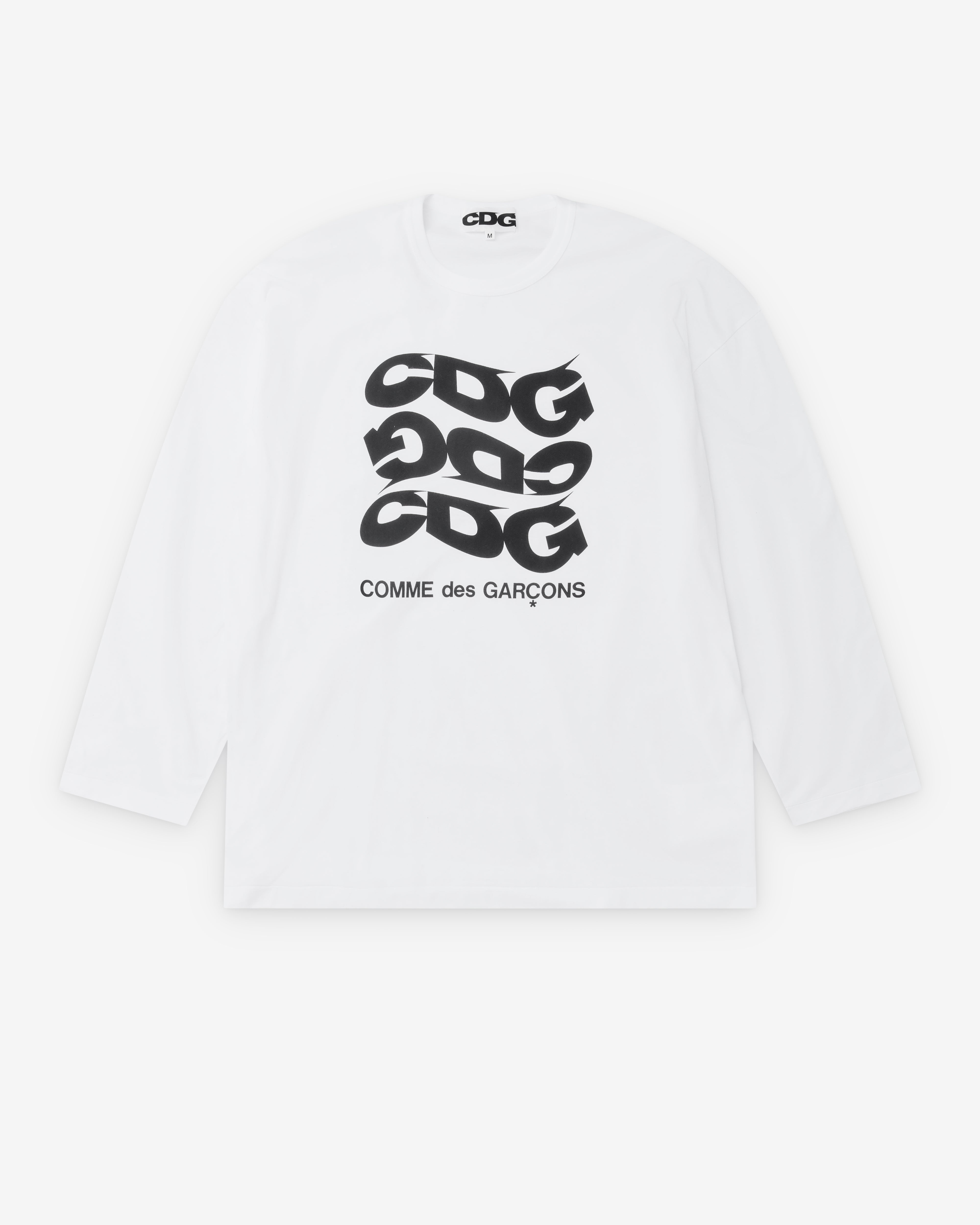CDG: Men's Wavy Print Oversized L/S T-Shirt (White) | Dover Street