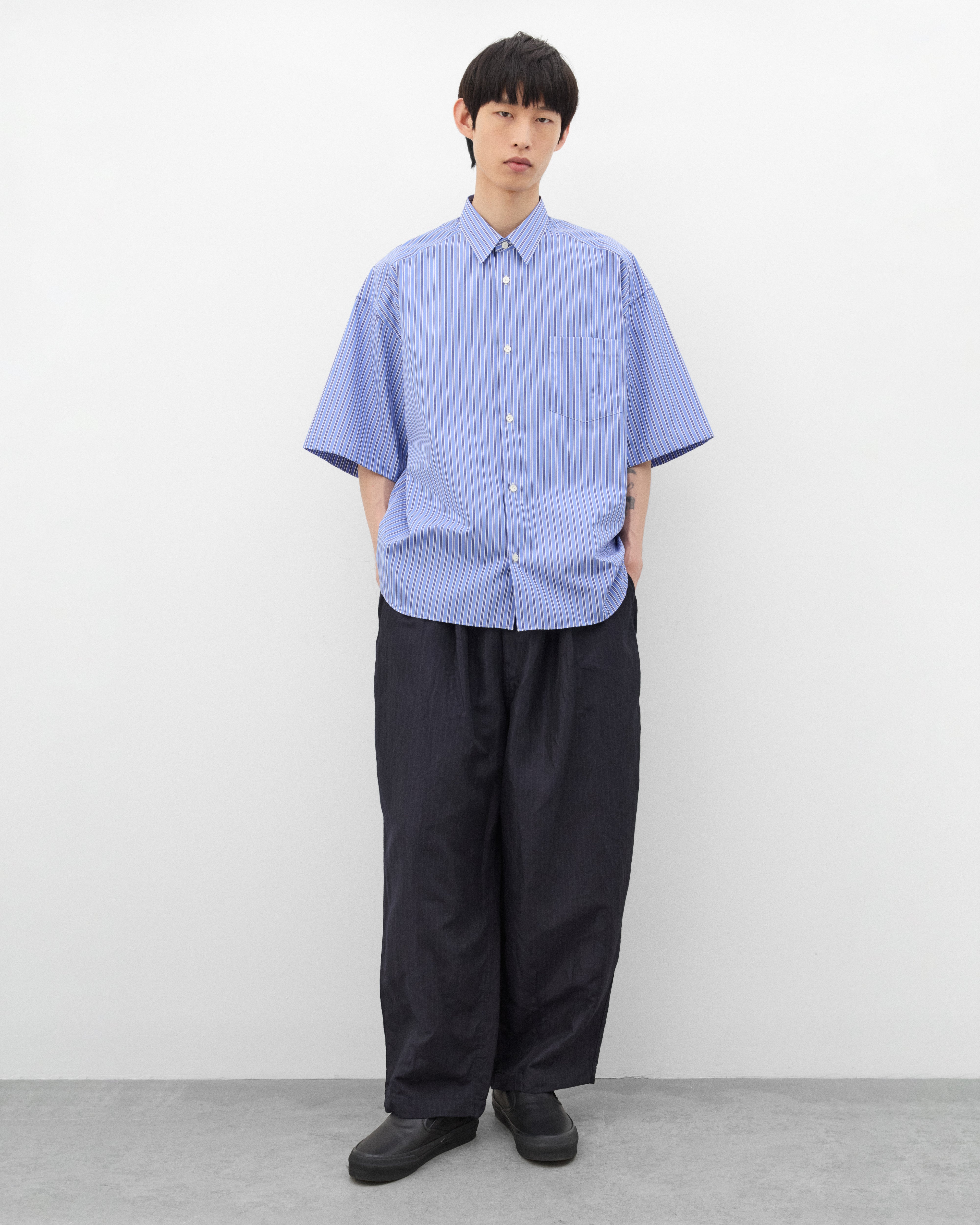 CDG Homme: Men's Striped Short Sleeve Shirt (Blue Stripe) | Dover