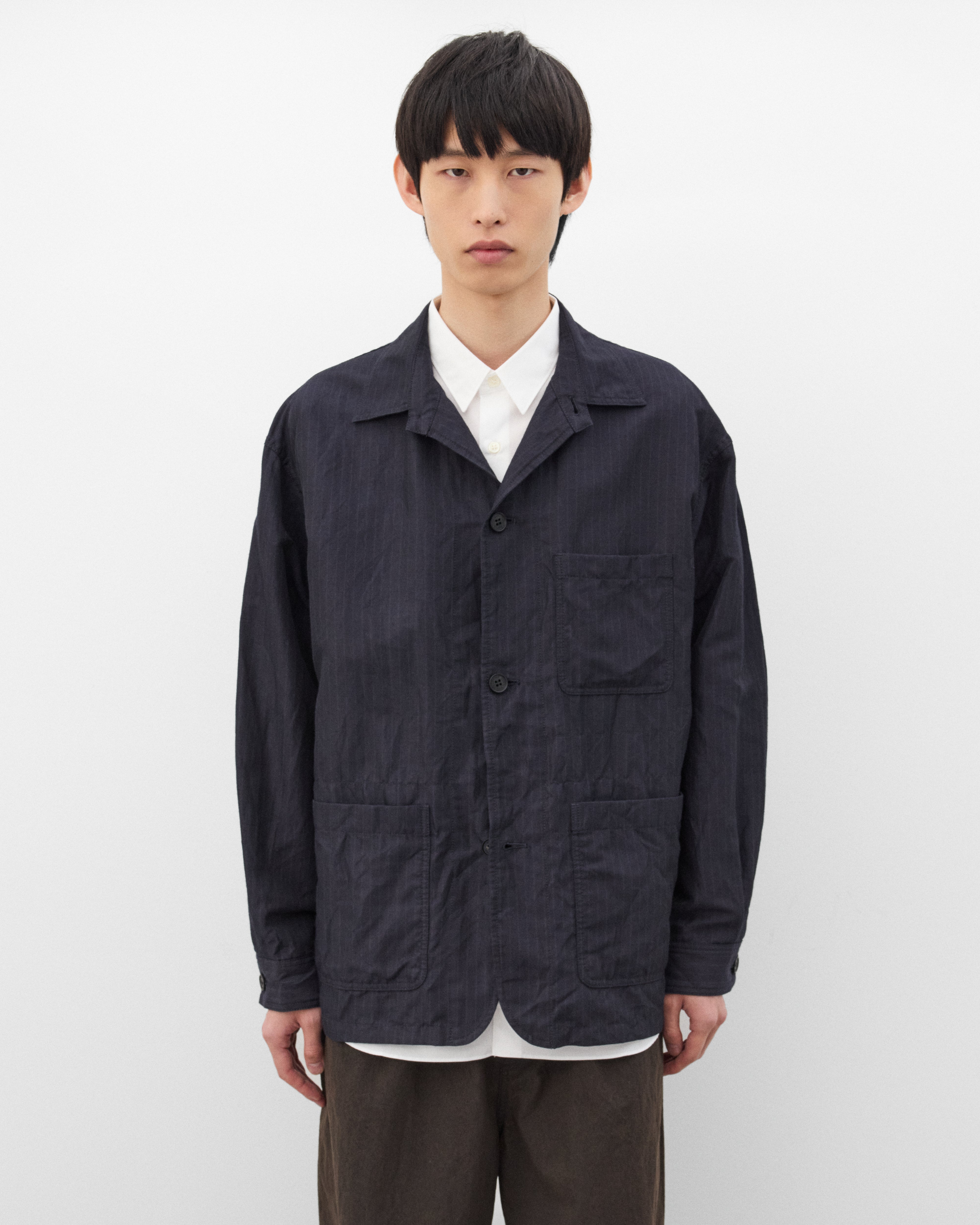 CDG Homme: Men's Striped Linen Twill Jacket (Navy) | Dover Street