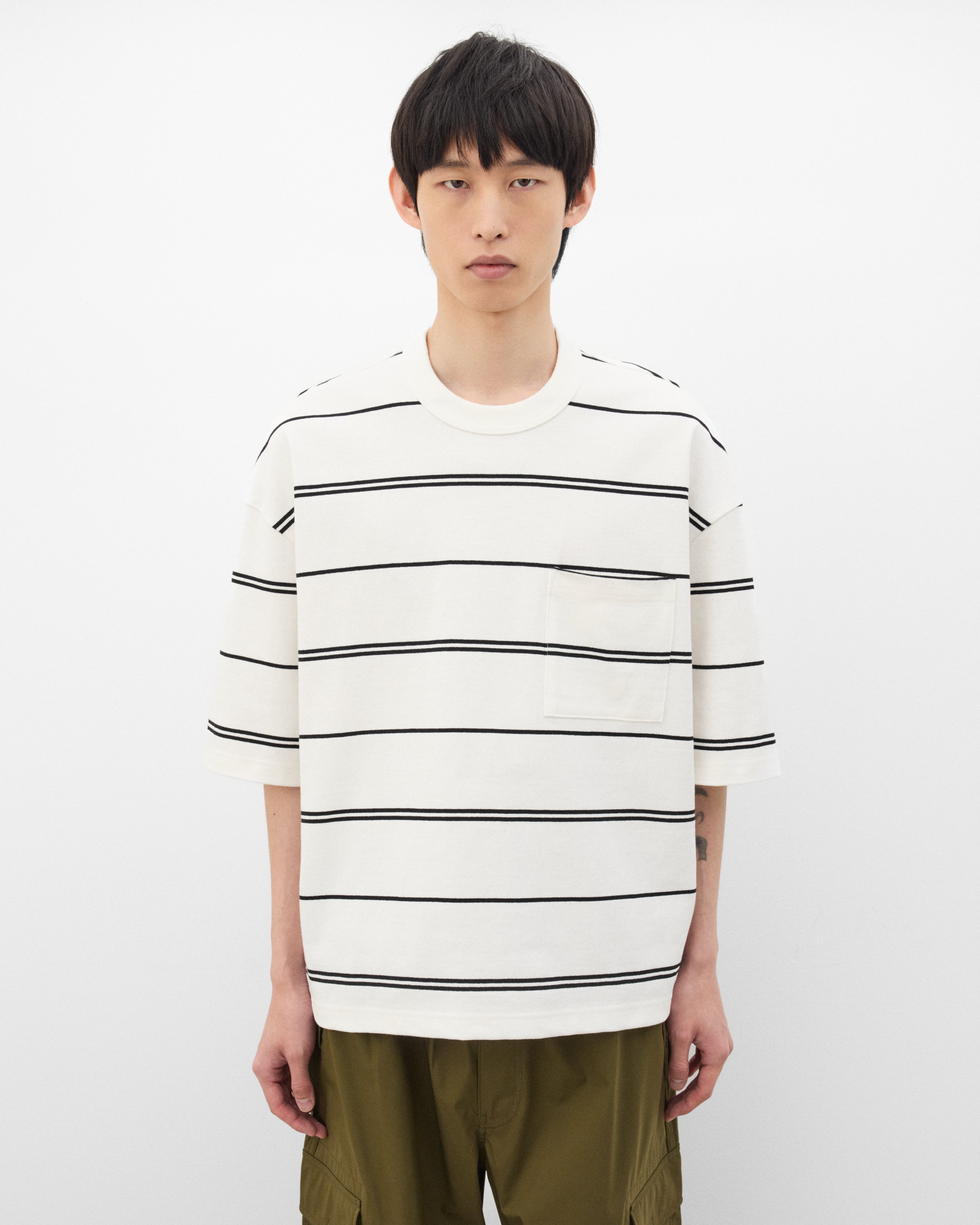 CDG Homme: Men's Striped T-Shirt (Off White/Black) | Dover Street