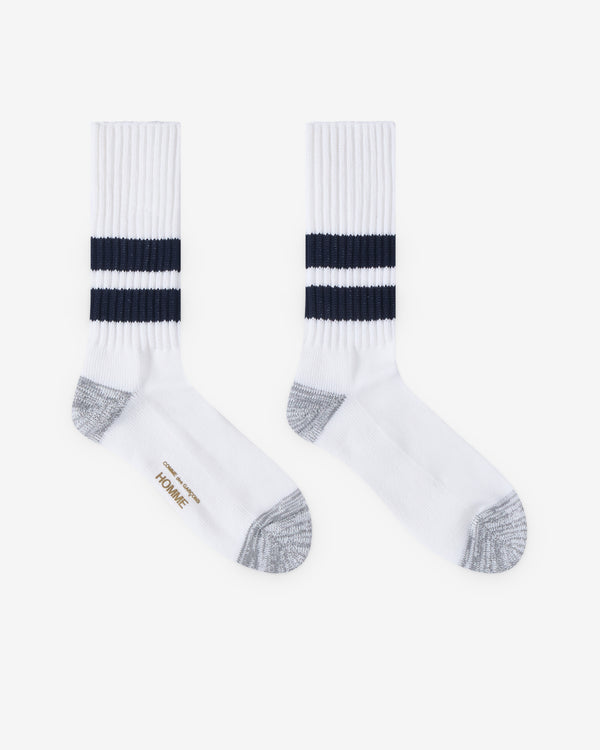 CDG Homme - Men's Ribbed Socks - (White/Navy)
