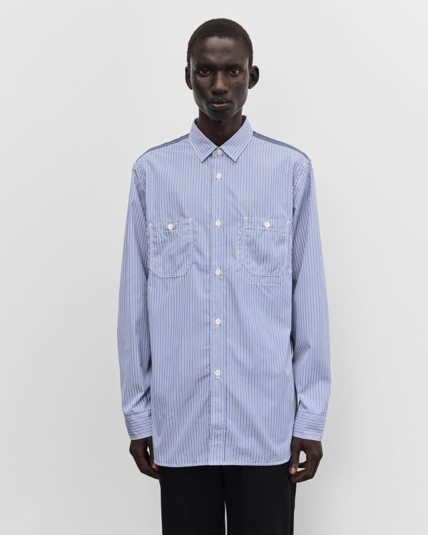 Junya Watanabe Man - Men's Panelled Stripe Shirt - (White/Navy Blue)