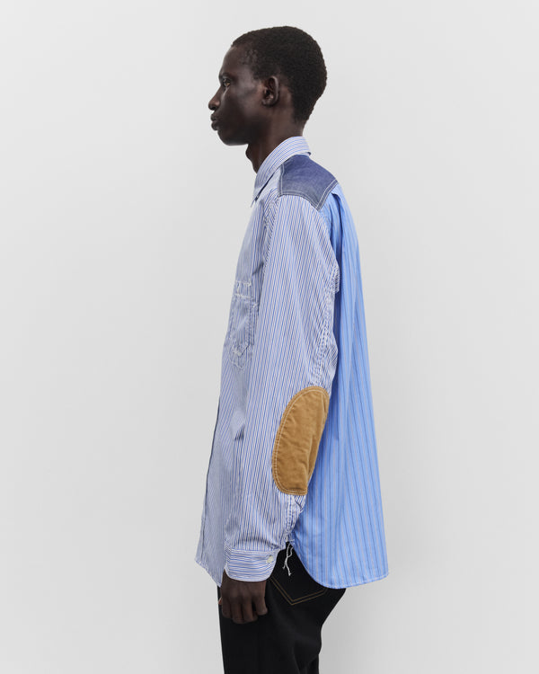 Junya Watanabe Man - Men's Panelled Stripe Shirt - (White/Navy Blue)