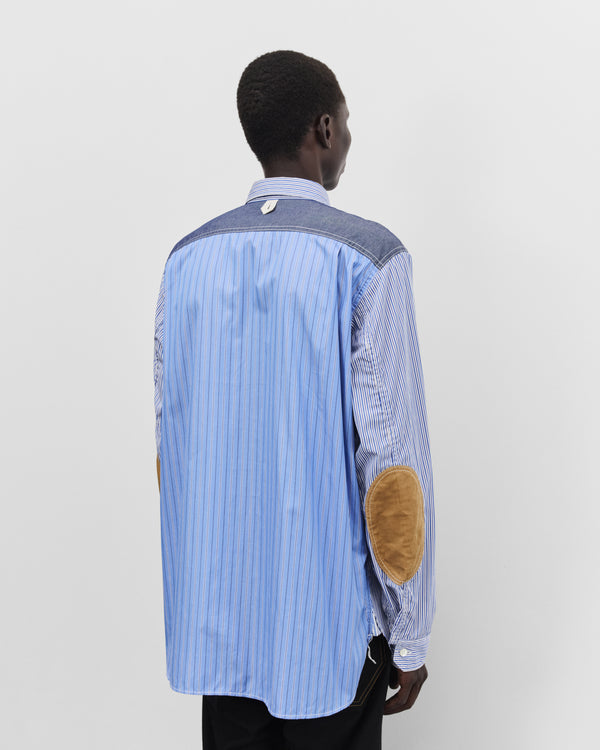 Junya Watanabe Man - Men's Panelled Stripe Shirt - (White/Navy Blue)
