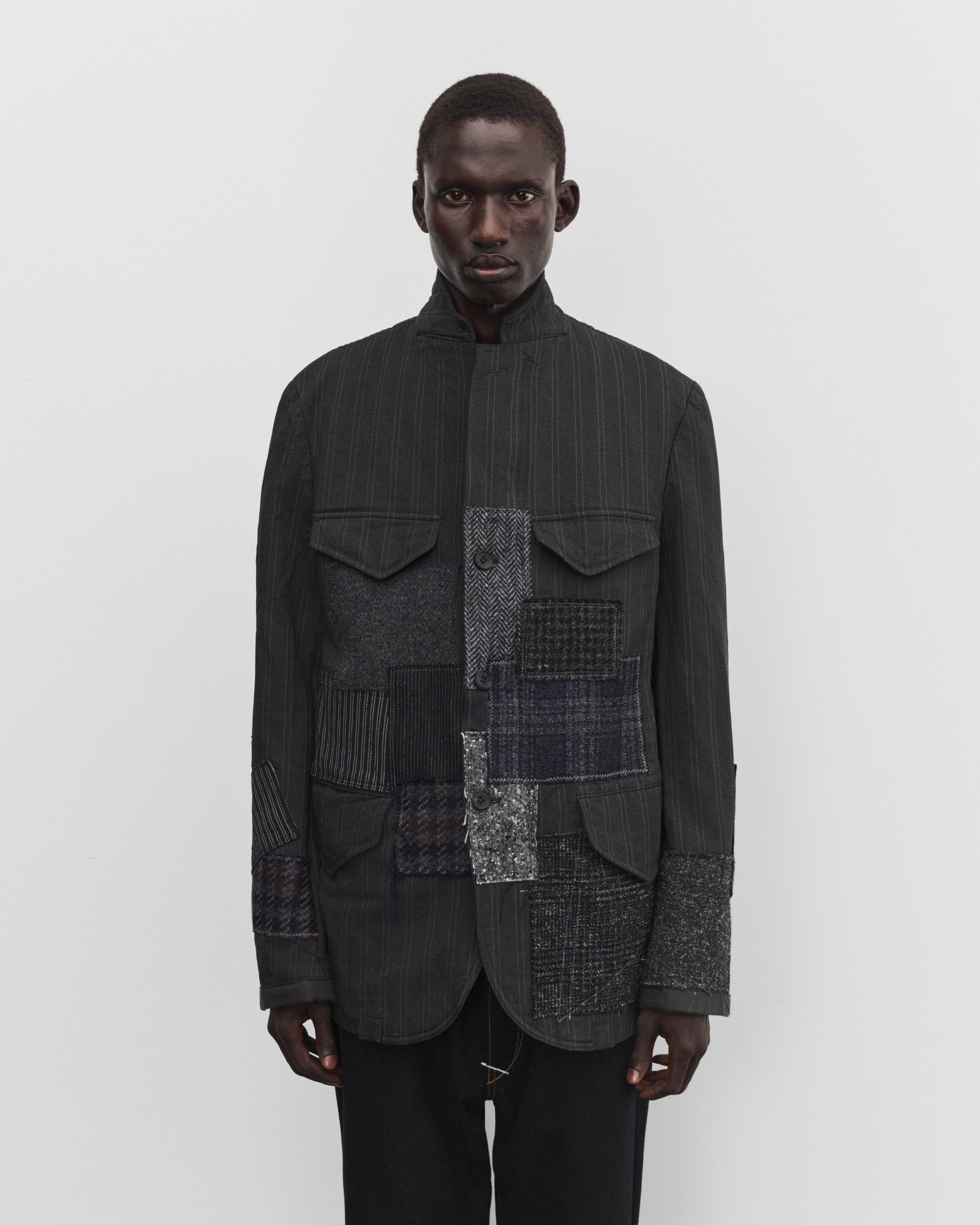 Junya Watanabe Man: Men's Patchwork Zip Blazer (Grey/Mix) | Dover