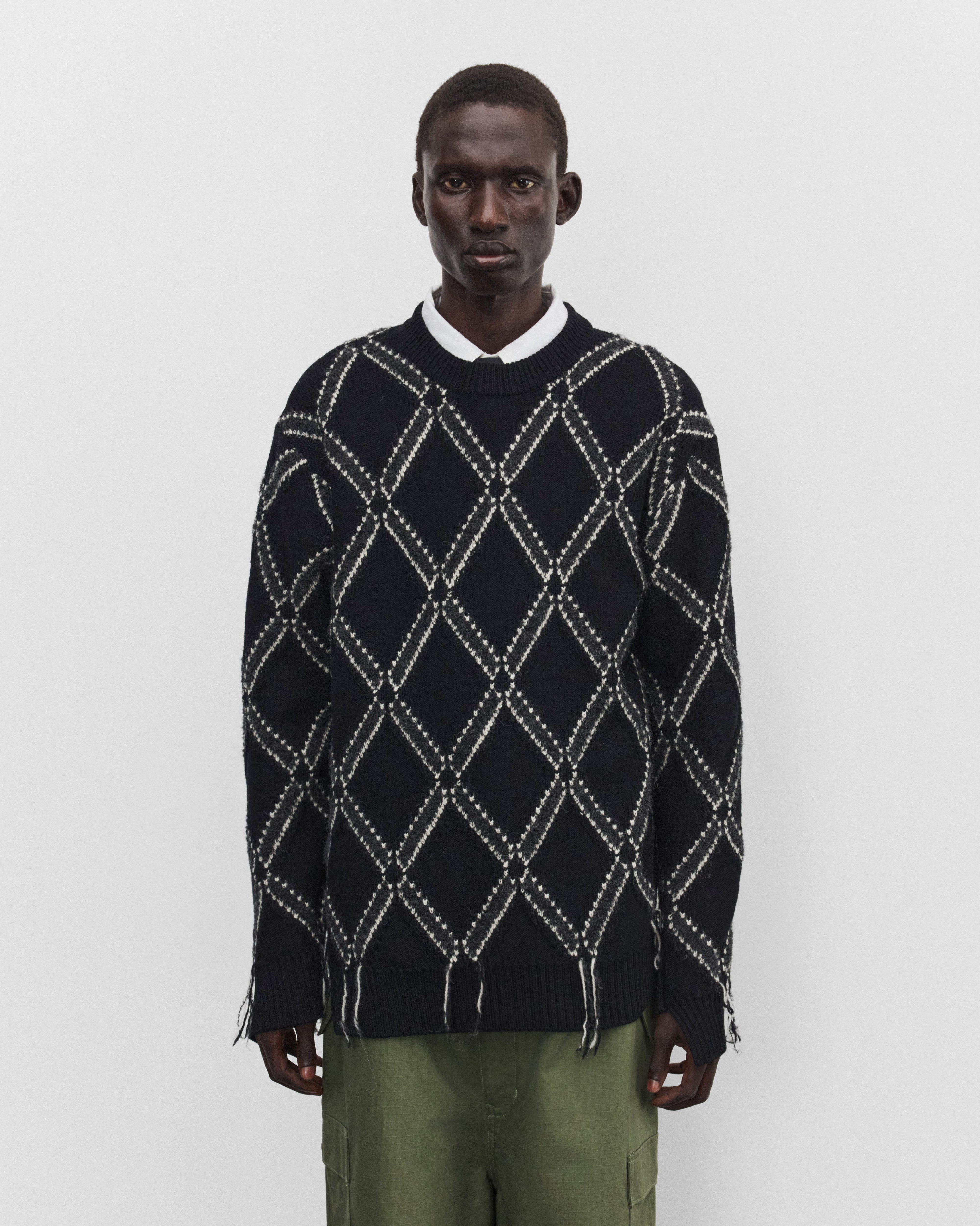Junya Watanabe Man: Men's Wool Intarsia Sweater (Black) | Dover