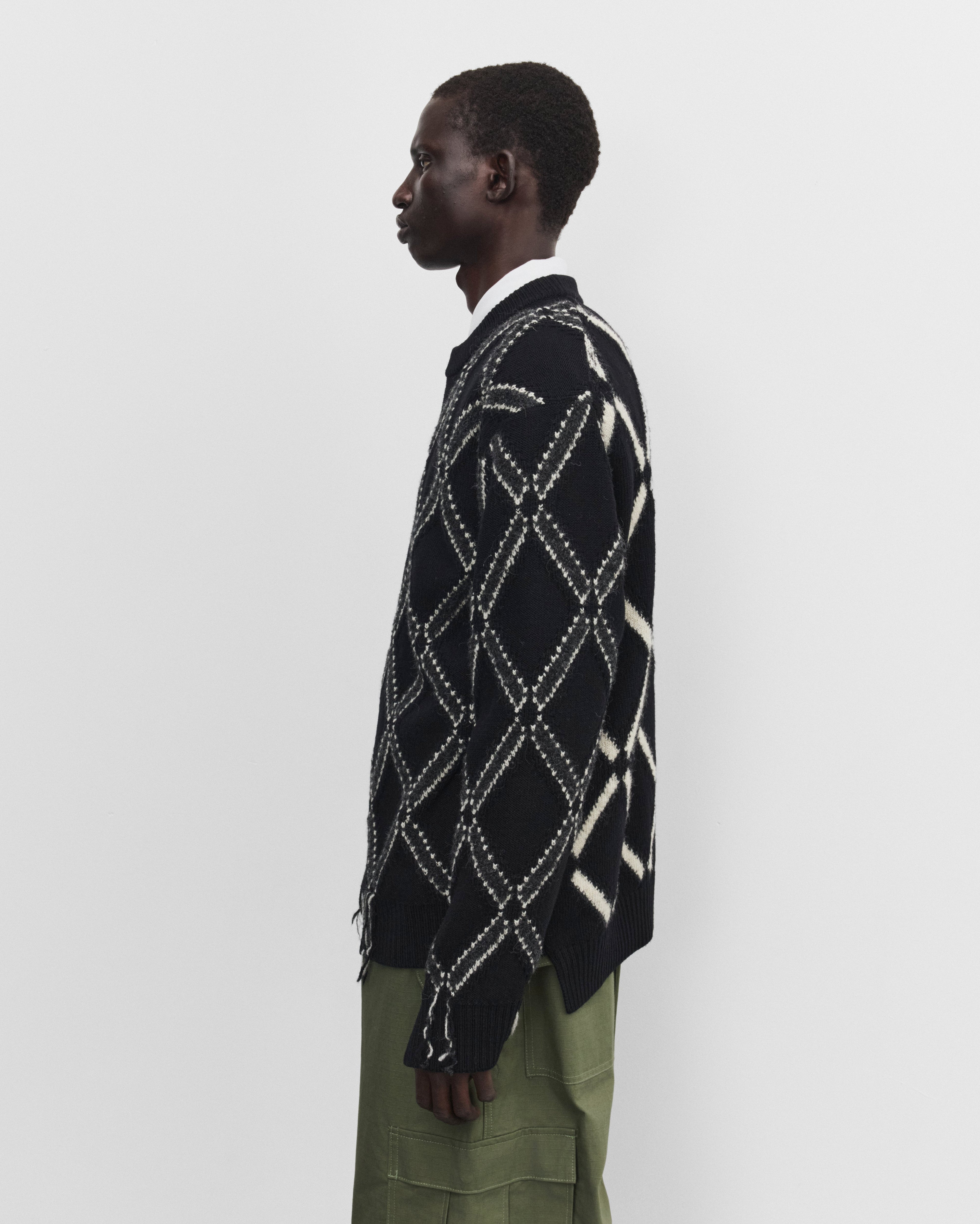【希少】JUNYA WATANABE MAN セーター Ｌ Junya Watanabe Man: Men's Wool Intarsia Sweater (Black) | Dover