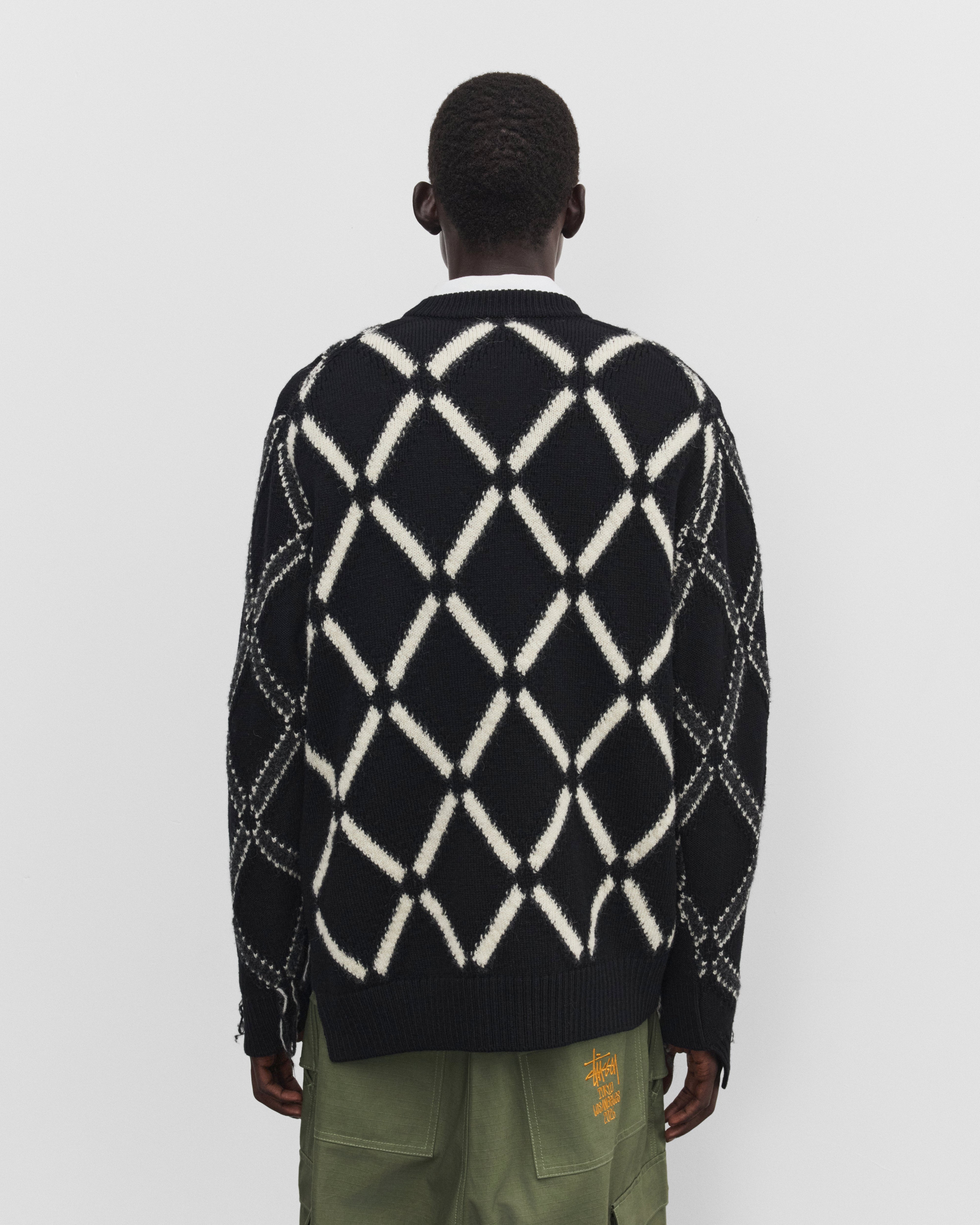 Junya Watanabe Man: Men's Wool Intarsia Sweater (Black) | Dover