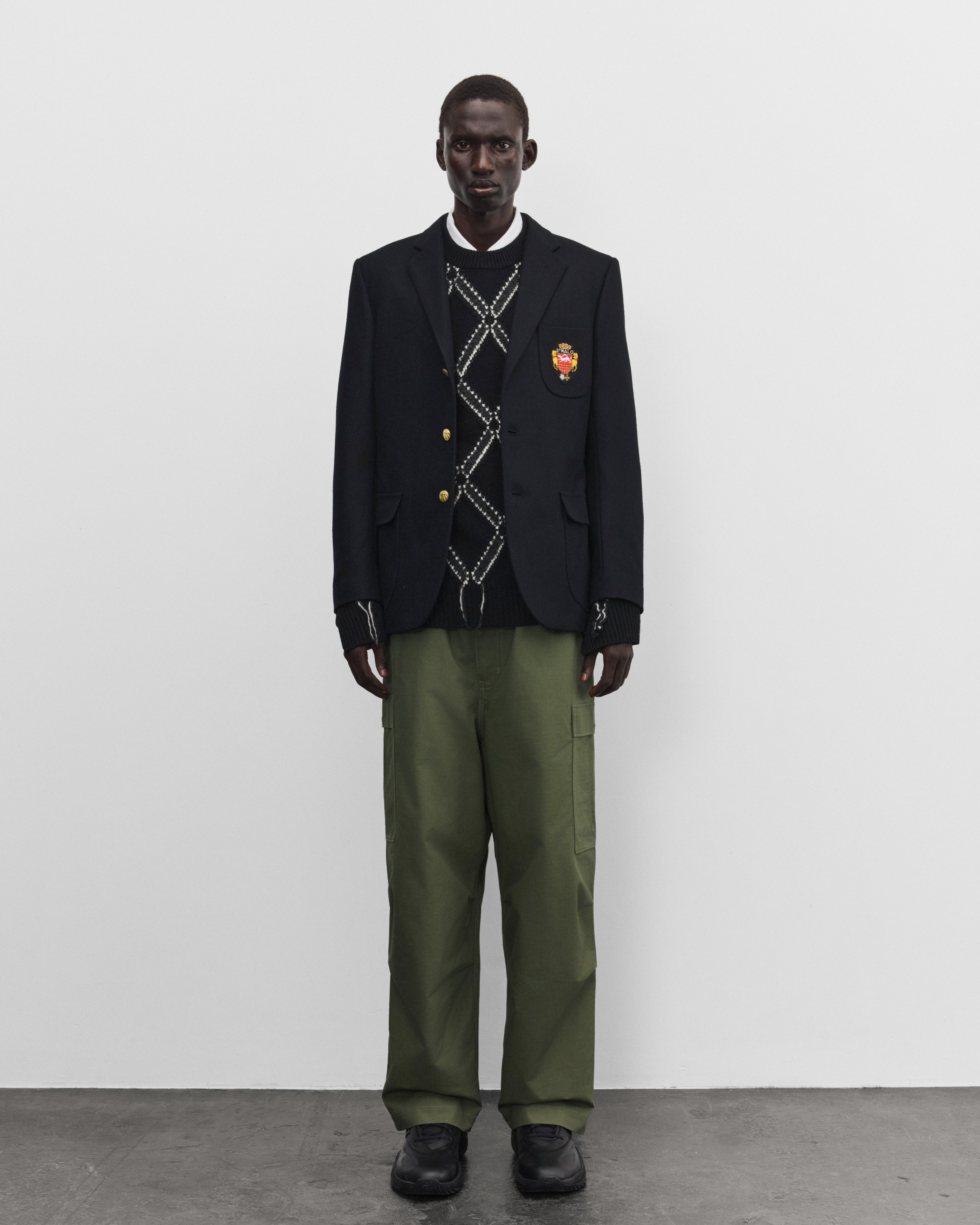 Junya Watanabe Man: Men's Wool Intarsia Sweater (Black) | Dover
