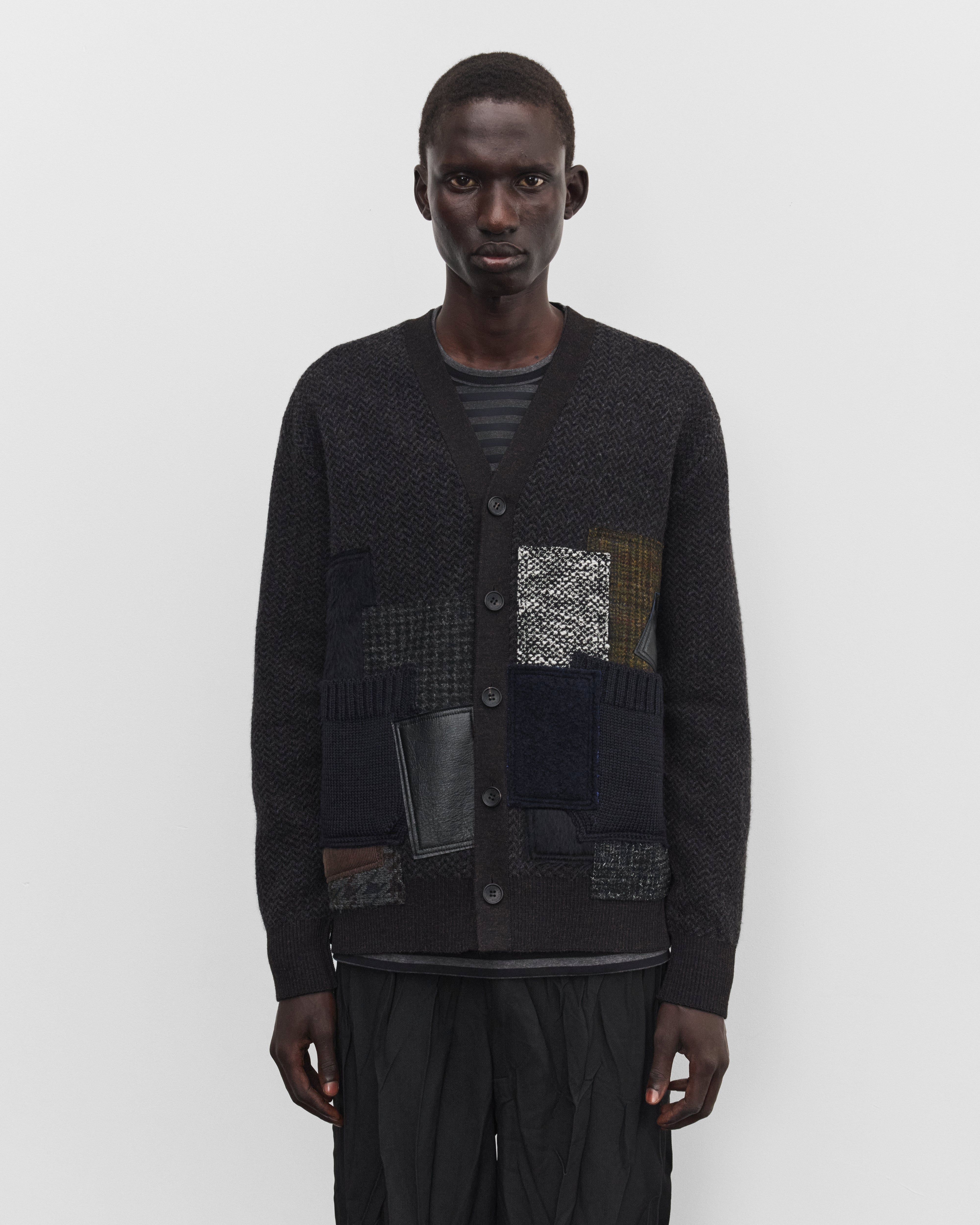 Junya Watanabe Man: Men's Patchwork Cardigan (Brown/Navy) | Dover