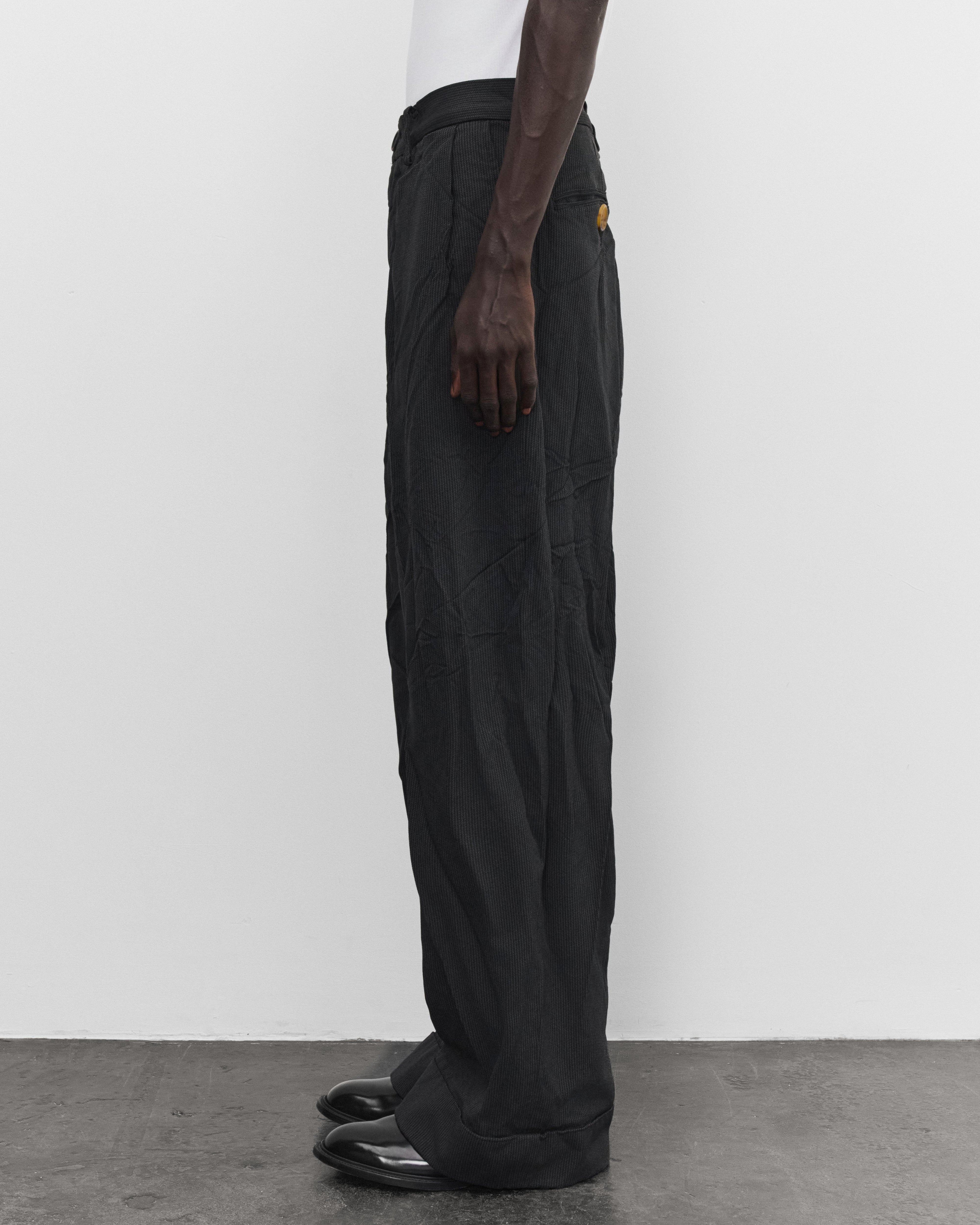 Junya Watanabe Man: Men's Herringbone Wide Fit Trousers (Black