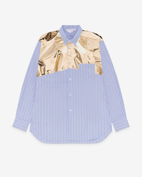 CDG Shirt - Men's Metallic Panel Stripe Shirt - (Blue/Gold)