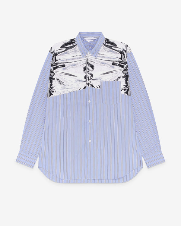 CDG Shirt - Men's Metallic Panel Stripe Shirt - (Blue/Silver)