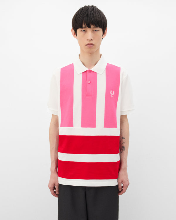 CDG Shirt - Men's Fred Perry Short Sleeve Polo - (White/Pink/Red)