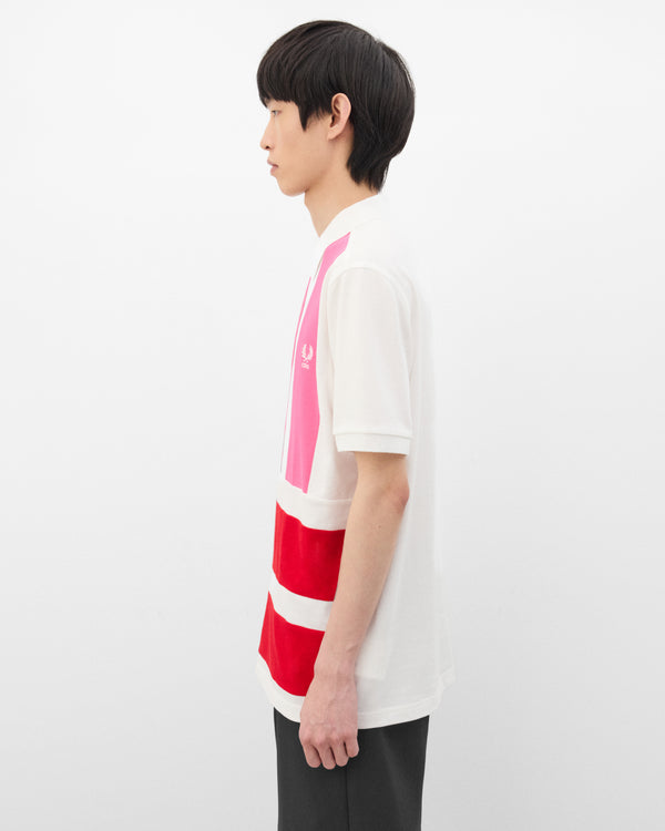 CDG Shirt - Men's Fred Perry Short Sleeve Polo - (White/Pink/Red)