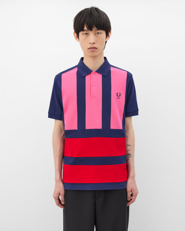 CDG Shirt - Men's Fred Perry Short Sleeve Polo - (Navy/Pink/Red)