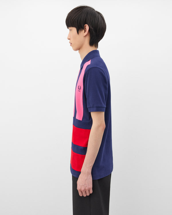 CDG Shirt - Men's Fred Perry Short Sleeve Polo - (Navy/Pink/Red)