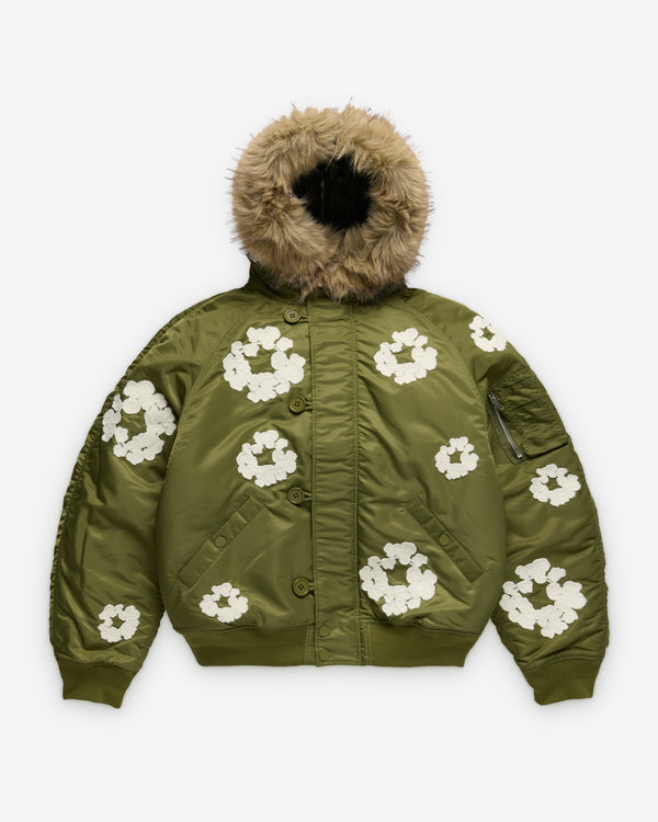 Denim Tears - Men's Chainstitch Wreath Bomber Jacket - (Military Green)