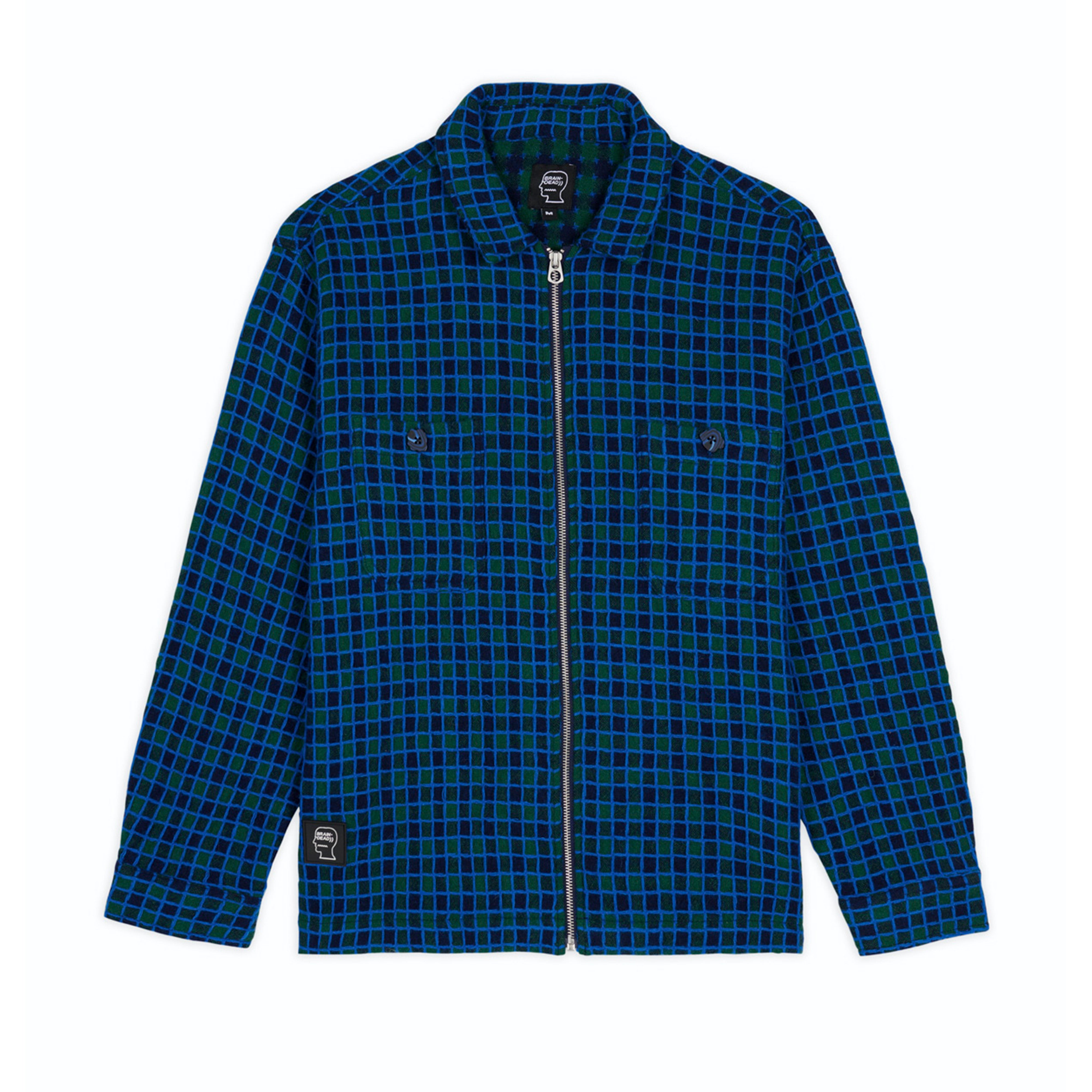 Brain Dead - Men's Check Mate Flannel Zip Shirt - (Navy) | Dover