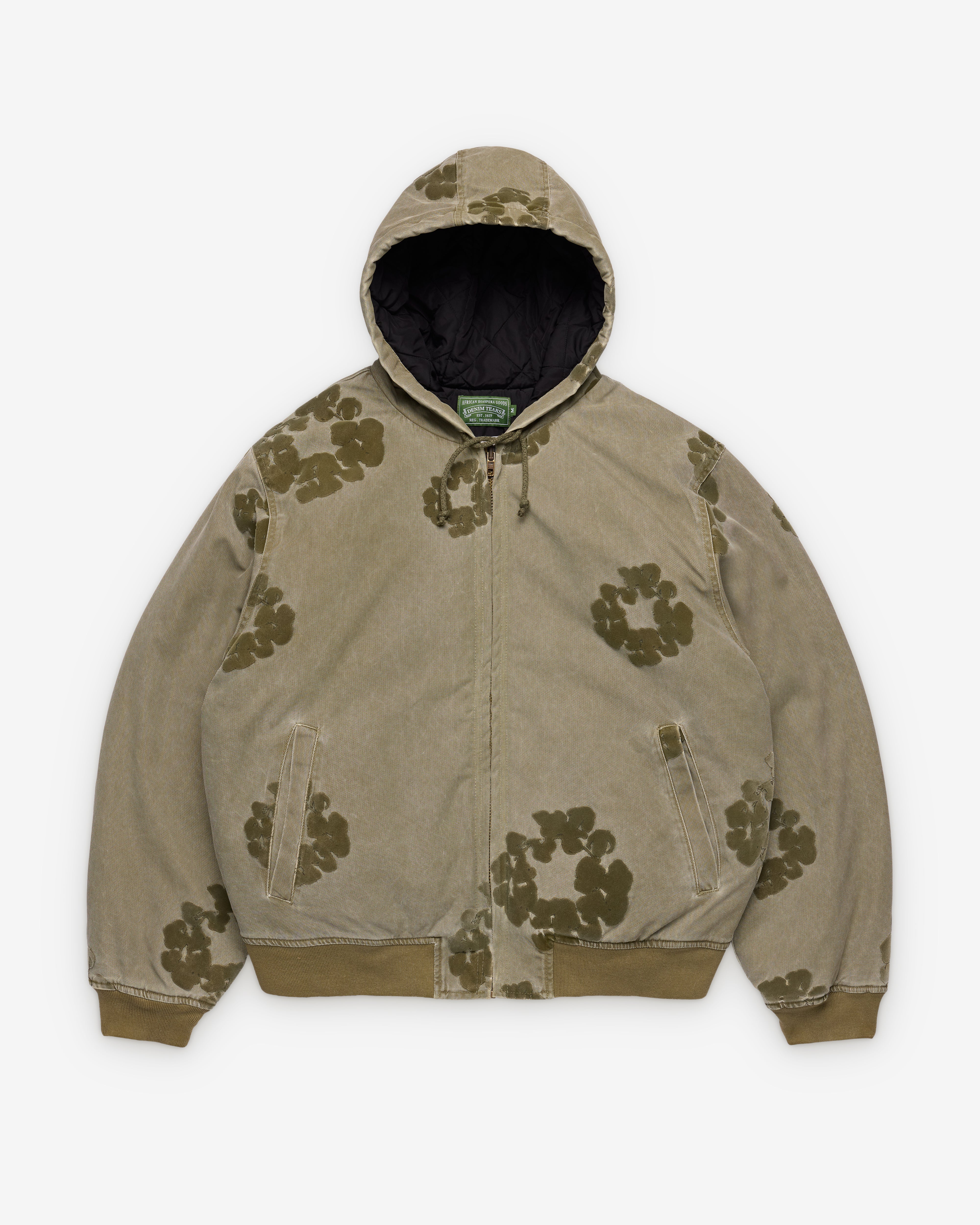 Denim Tears: Men's Cotton Wreath Flocked Zip Jacket (Green