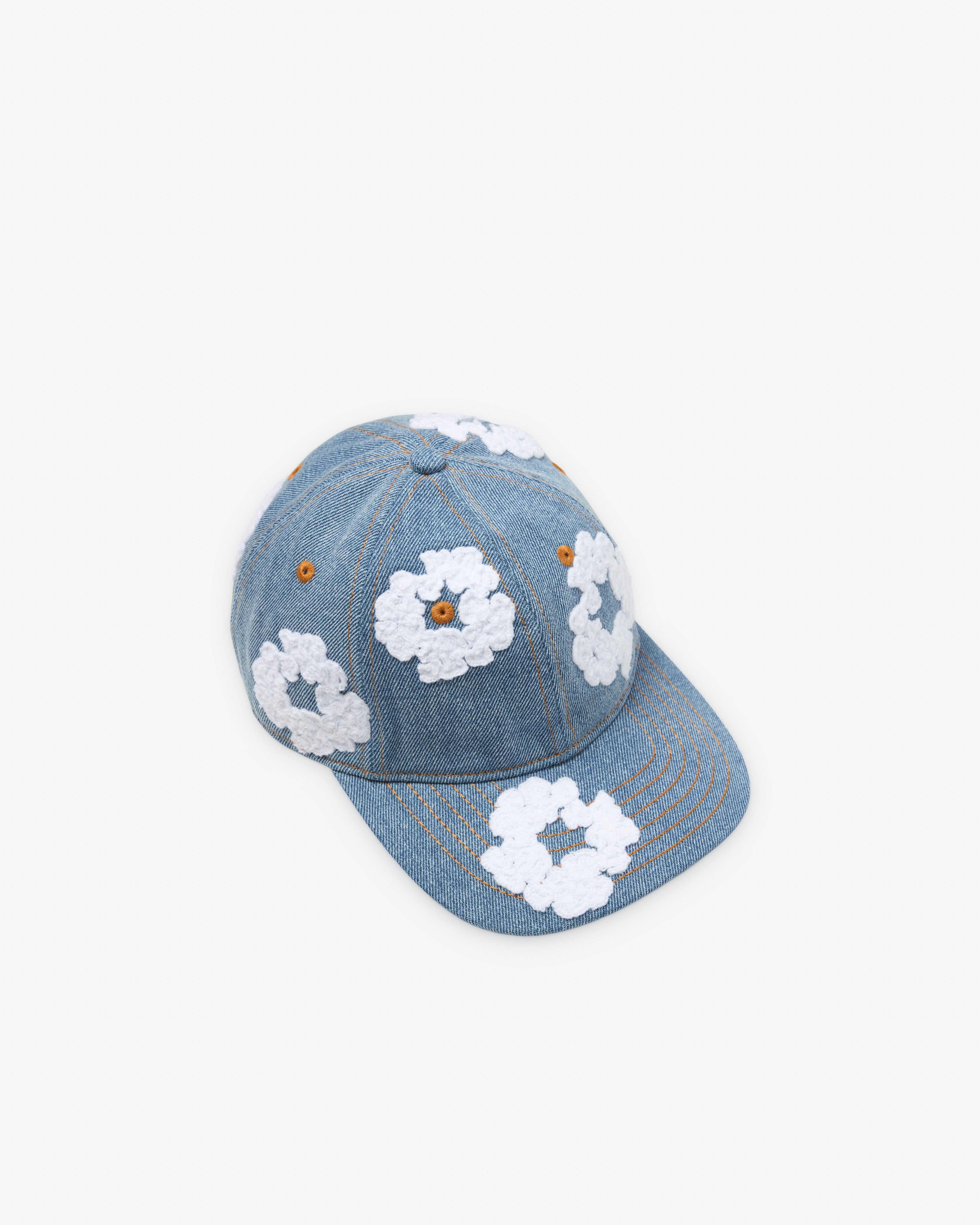 Denim Tears: Men's Cotton Wreath Raw Denim Cap (Light Wash