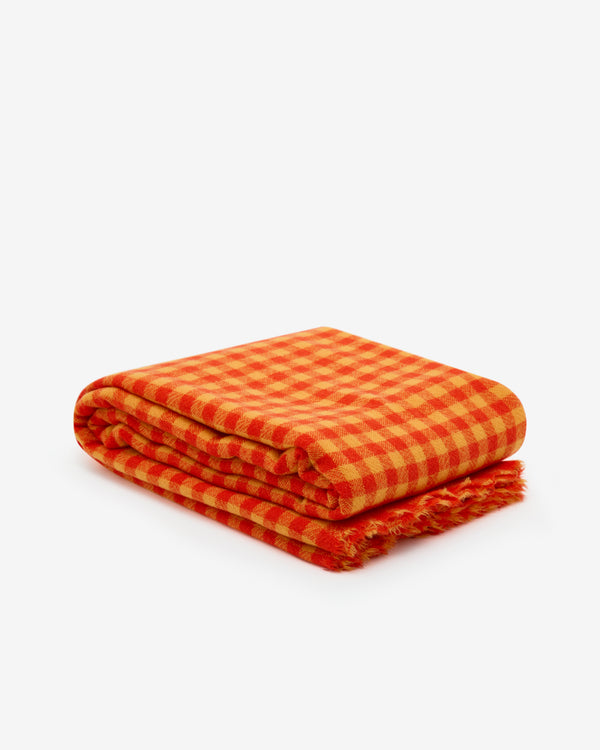 Daniela Gregis - Women's Cashmere Check Shawl - (Orange Check)