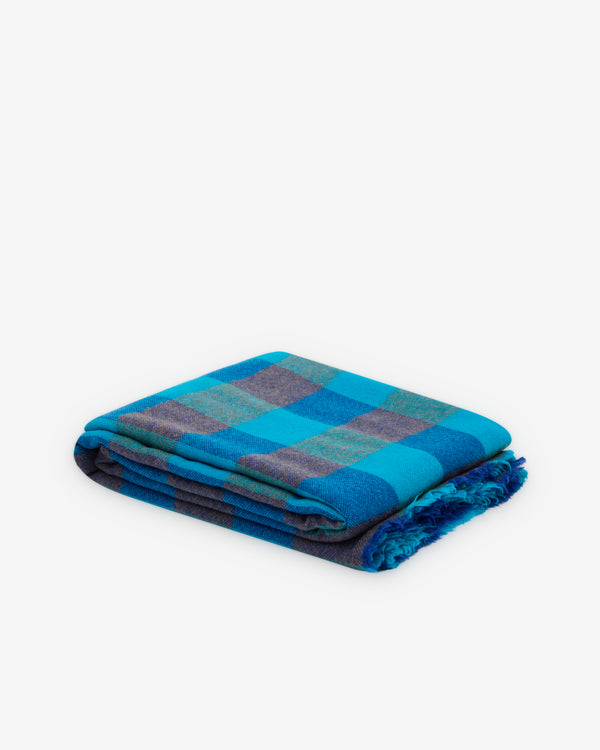 Daniela Gregis - Women's Cashmere Check Shawl - (Blue/Turquoise)