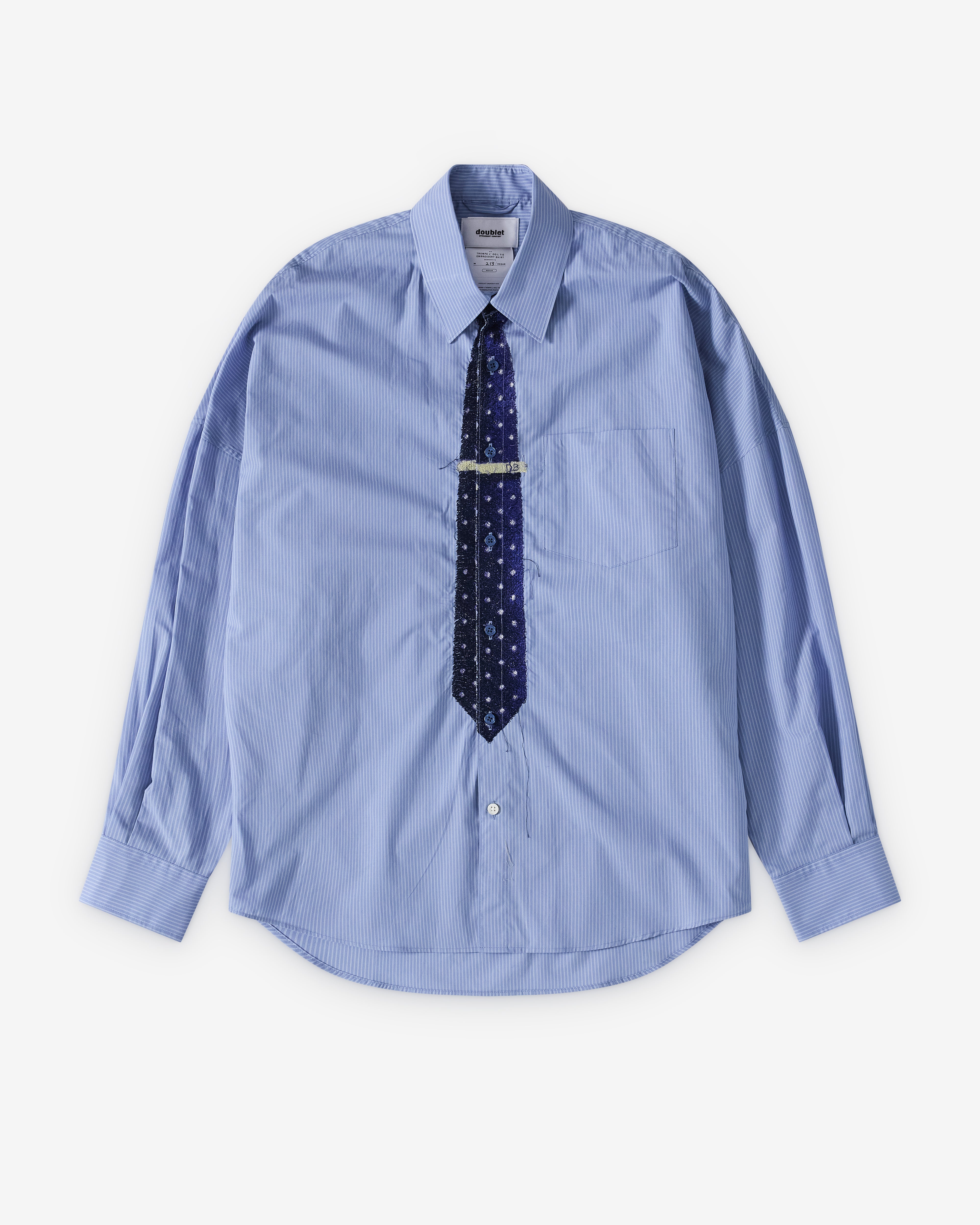 Doublet: Men's Trompe L'Oeil Embroidery Shirt (Blue/Blue) | Dover